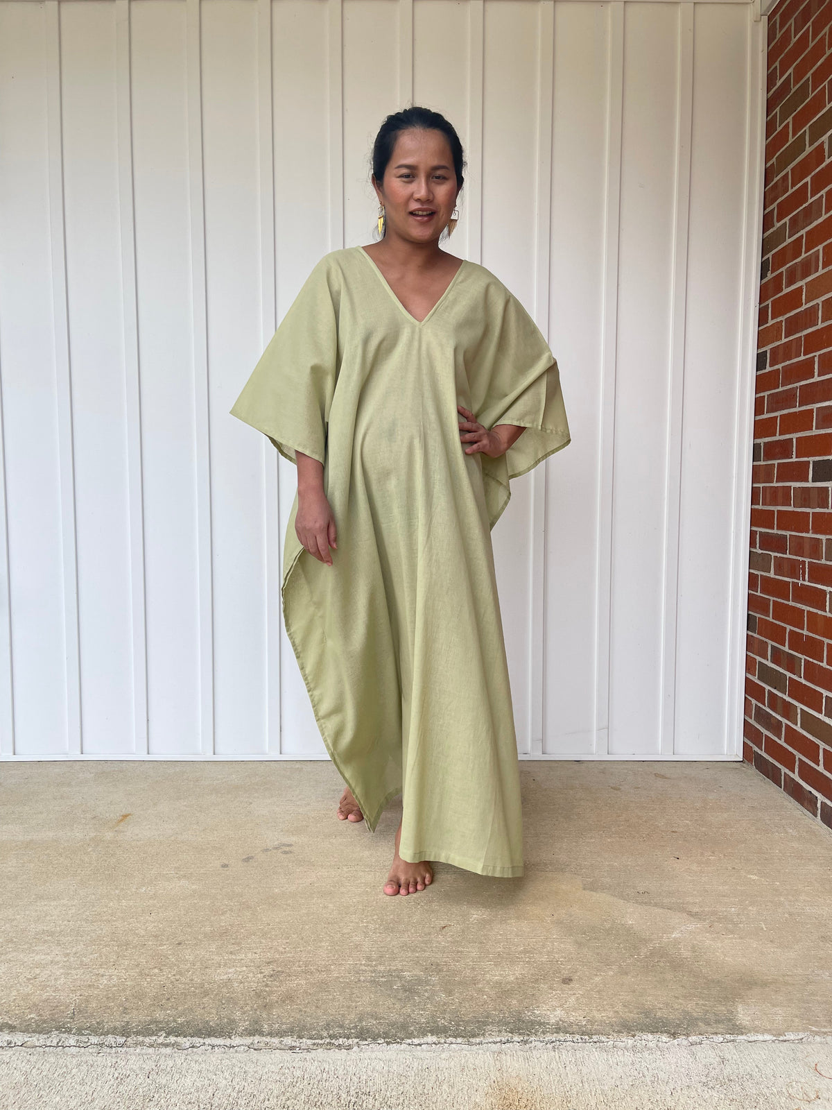 MALA handworks Olena semi sheer Kaftan in Light Olive