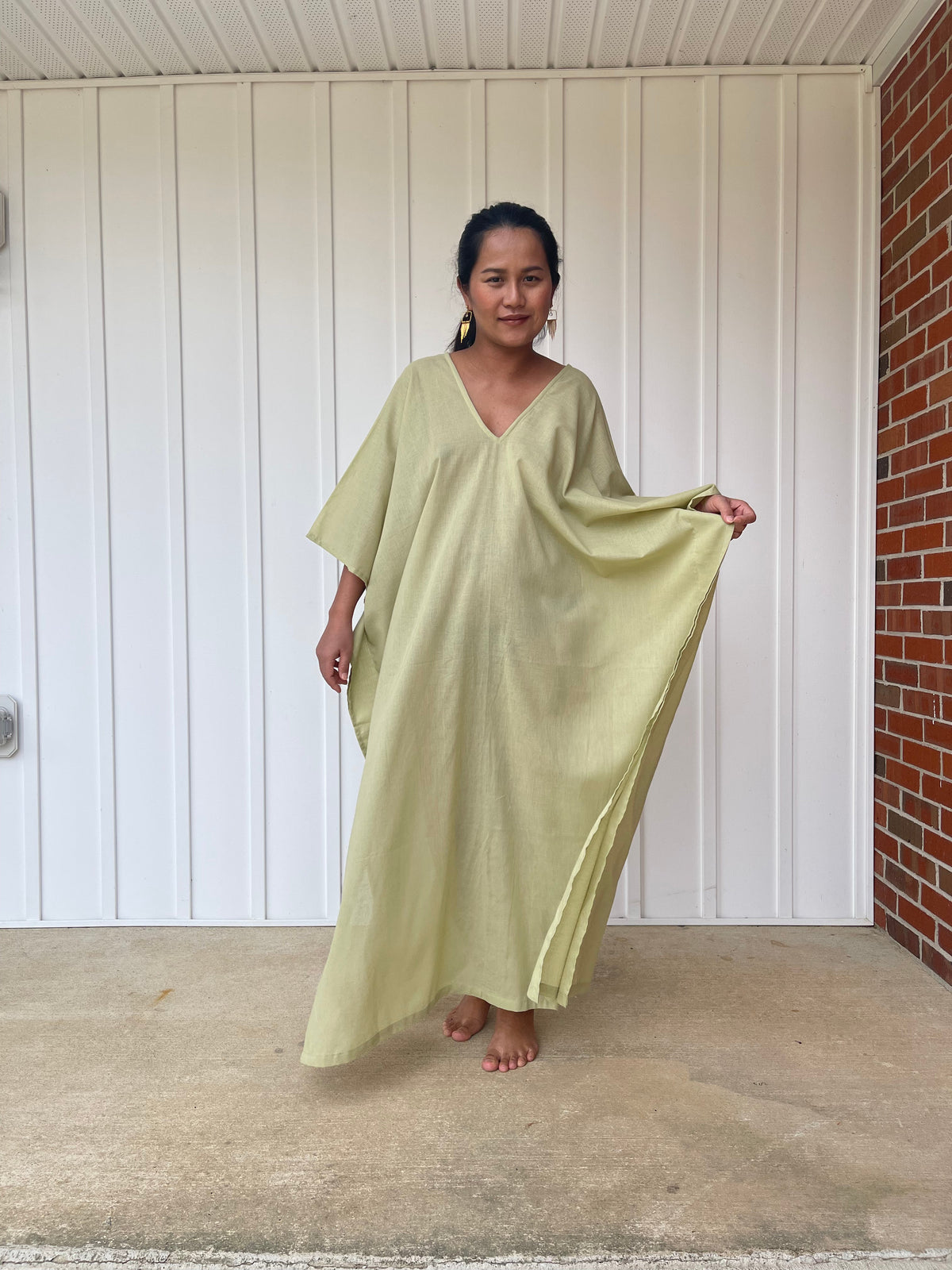 MALA handworks Olena semi sheer Kaftan in Light Olive