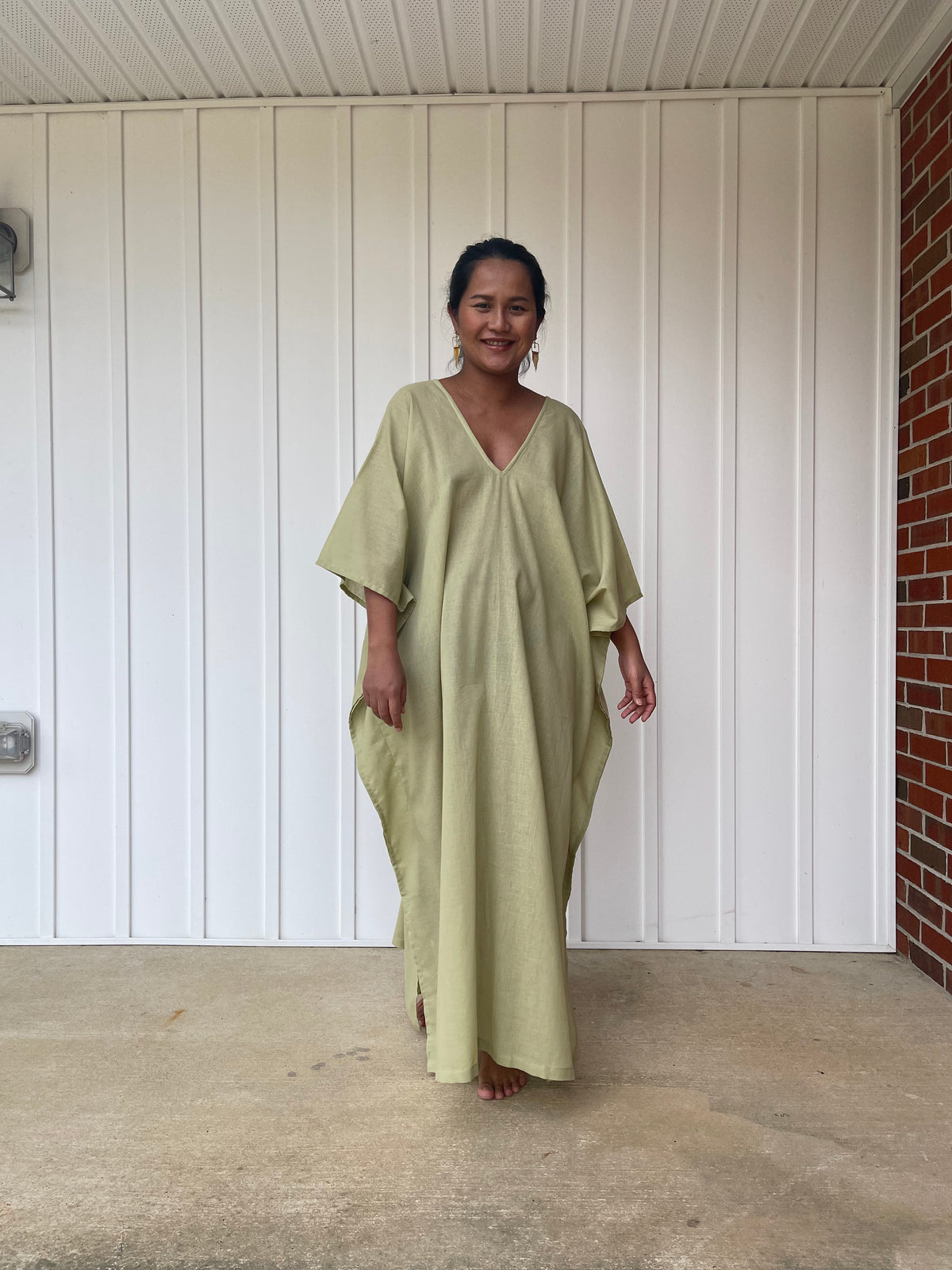 MALA handworks Olena semi sheer Kaftan in Light Olive