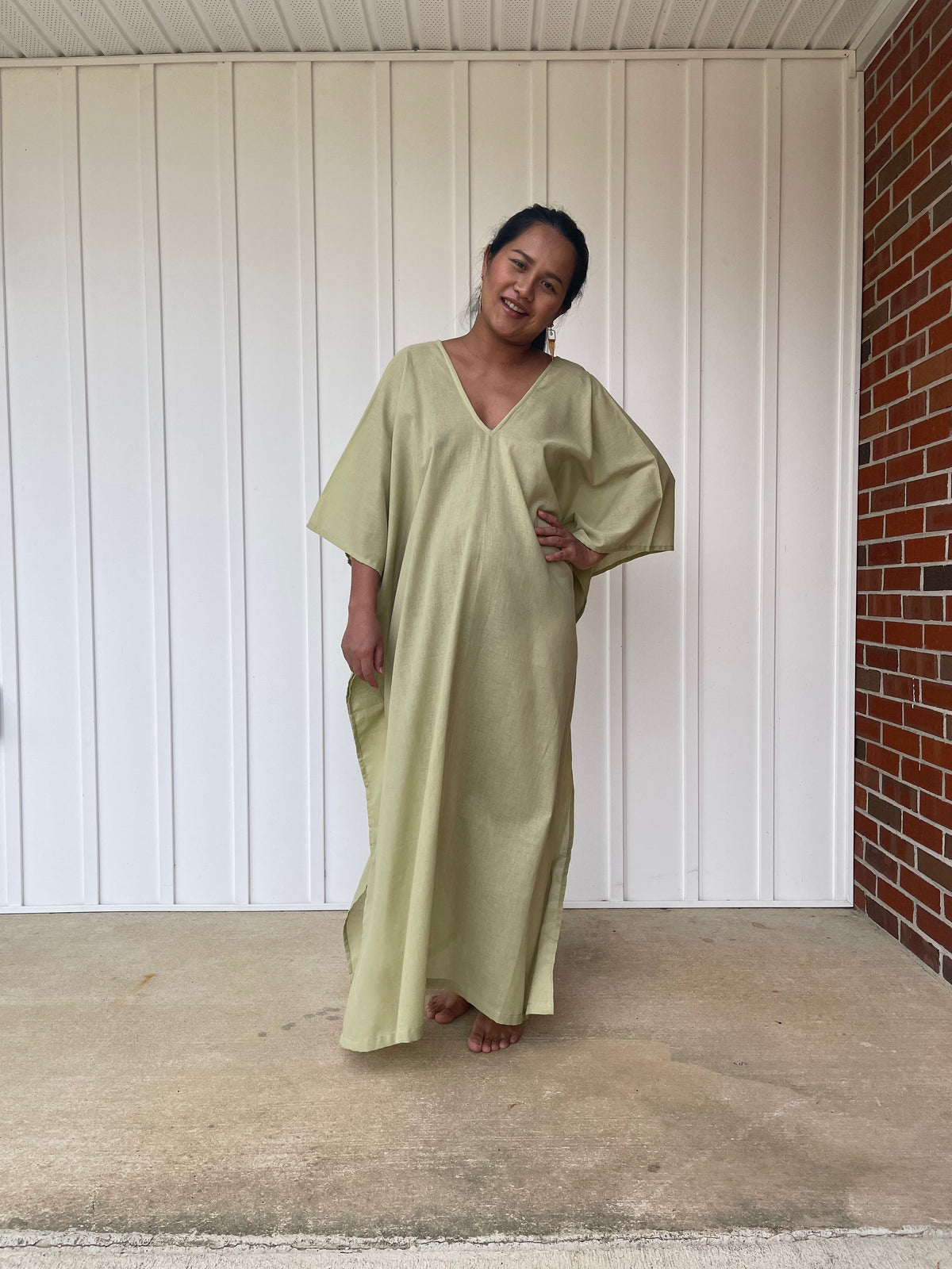 MALA handworks Olena semi sheer Kaftan in Light Olive