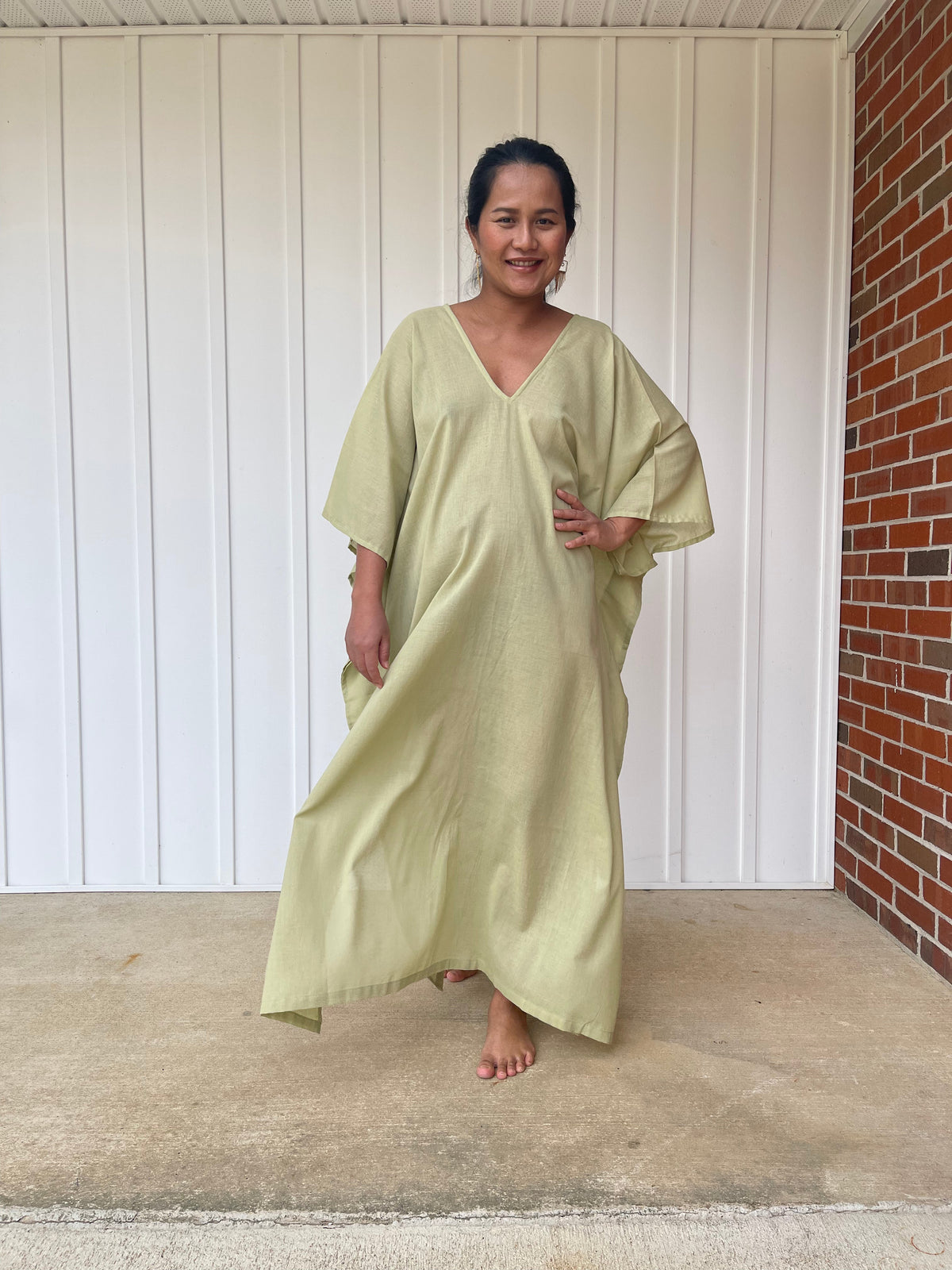 MALA handworks Olena semi sheer Kaftan in Light Olive