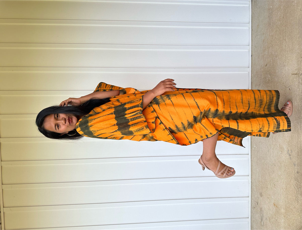 MALA handworks Olena semi sheer Kaftan in Light Orange and Black Tie Dye