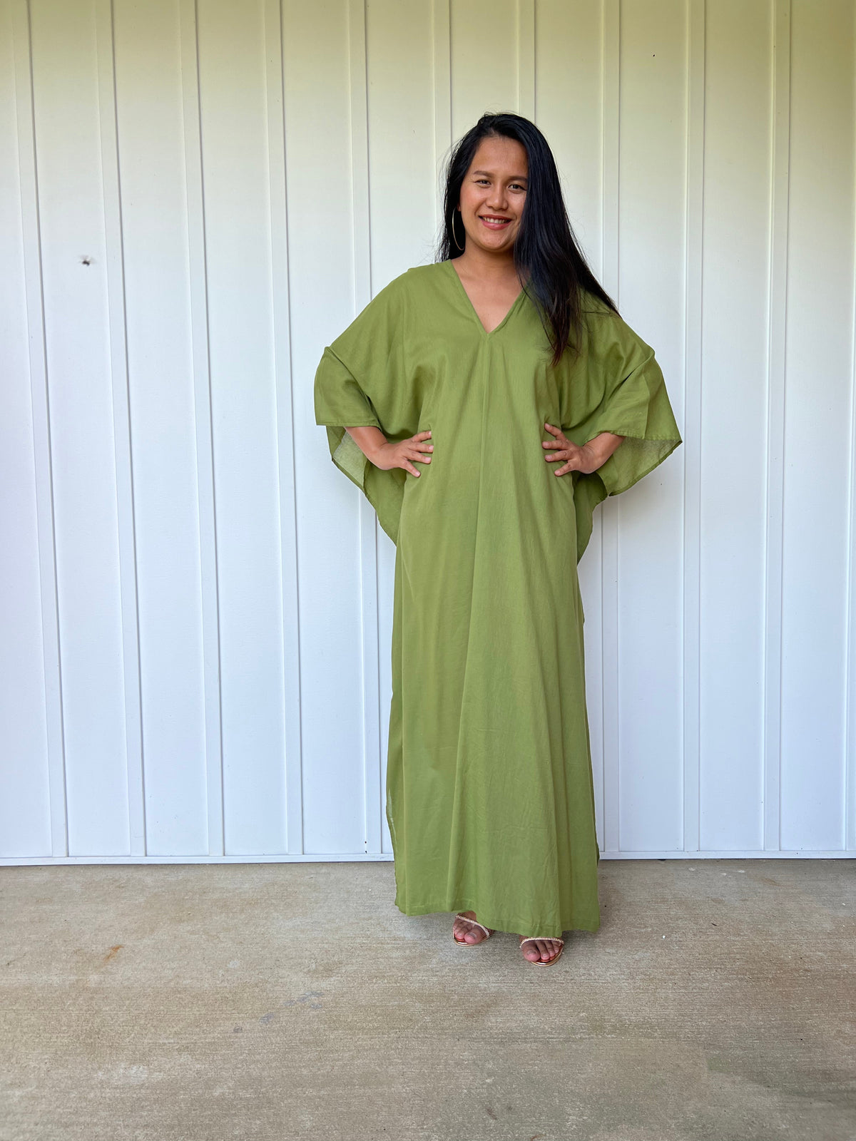 MALA handworks Olena semi sheer Kaftan in Olive Green