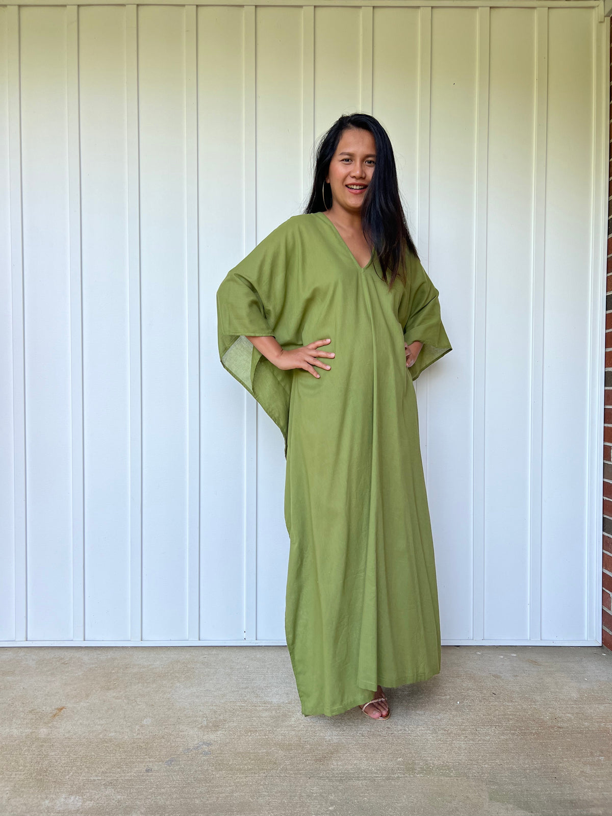 MALA handworks Olena semi sheer Kaftan in Olive Green
