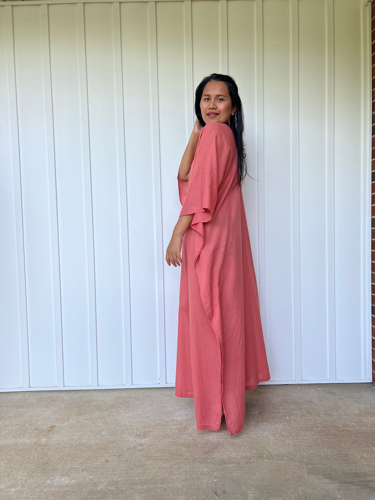 MALA handworks Olena semi sheer Kaftan in Pink Salmon