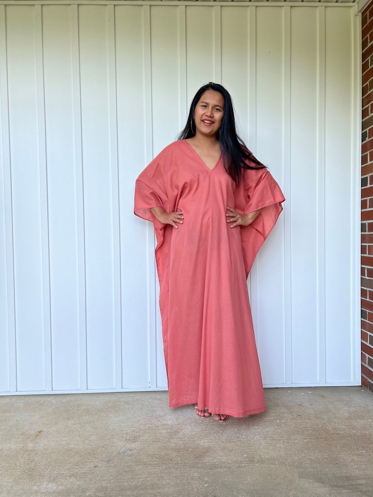 MALA handworks Olena semi sheer Kaftan in Pink Salmon