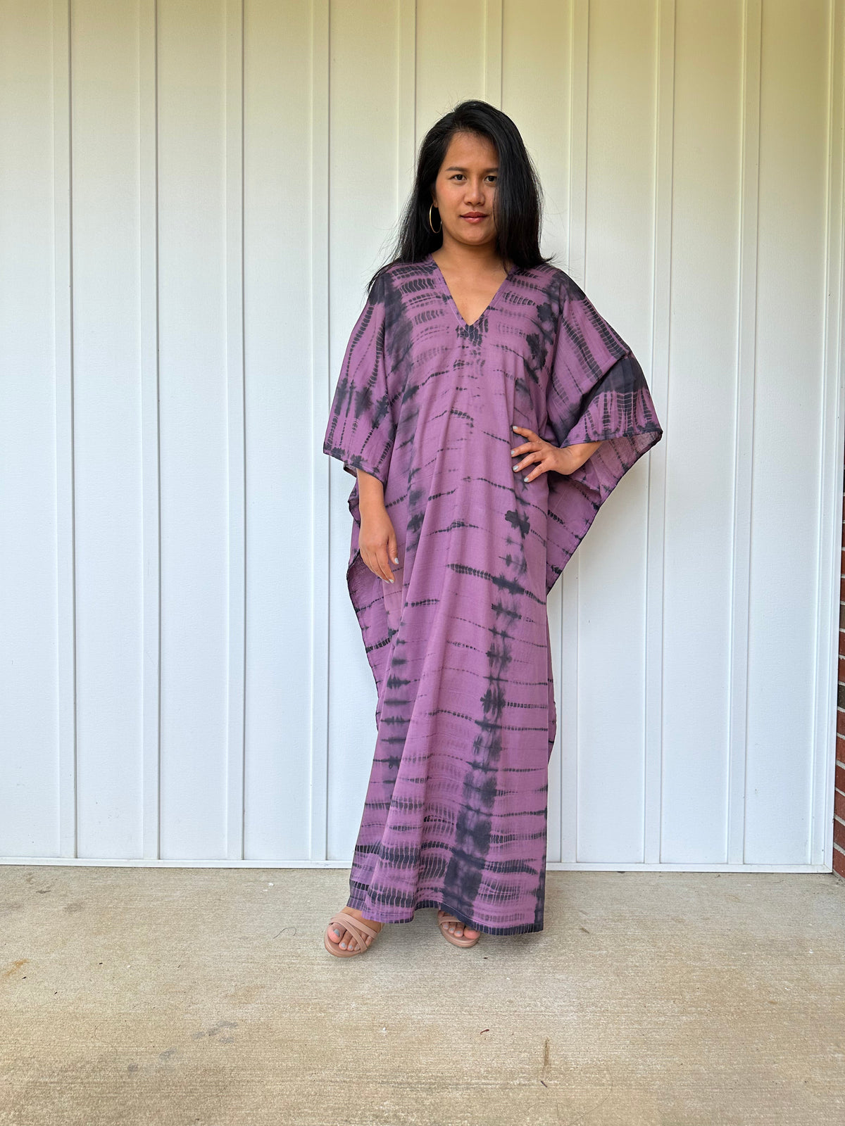 MALA handworks Olena semi sheer Kaftan in Purple and Black Tie Dye