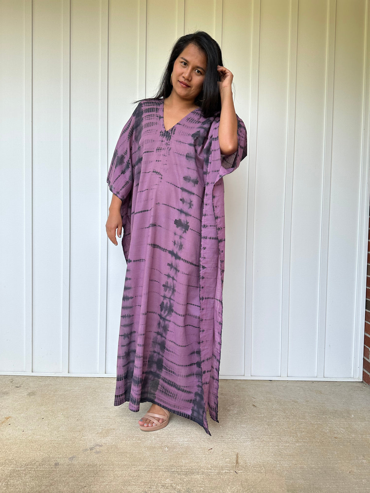 MALA handworks Olena semi sheer Kaftan in Purple and Black Tie Dye