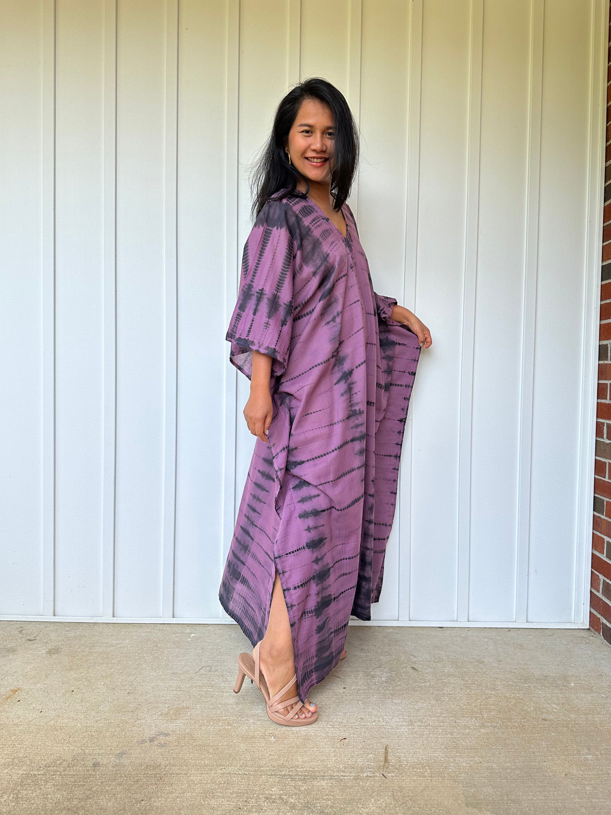 MALA handworks Olena semi sheer Kaftan in Purple and Black Tie Dye
