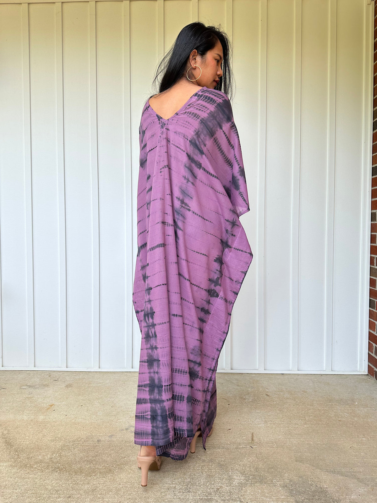 MALA handworks Olena semi sheer Kaftan in Purple and Black Tie Dye