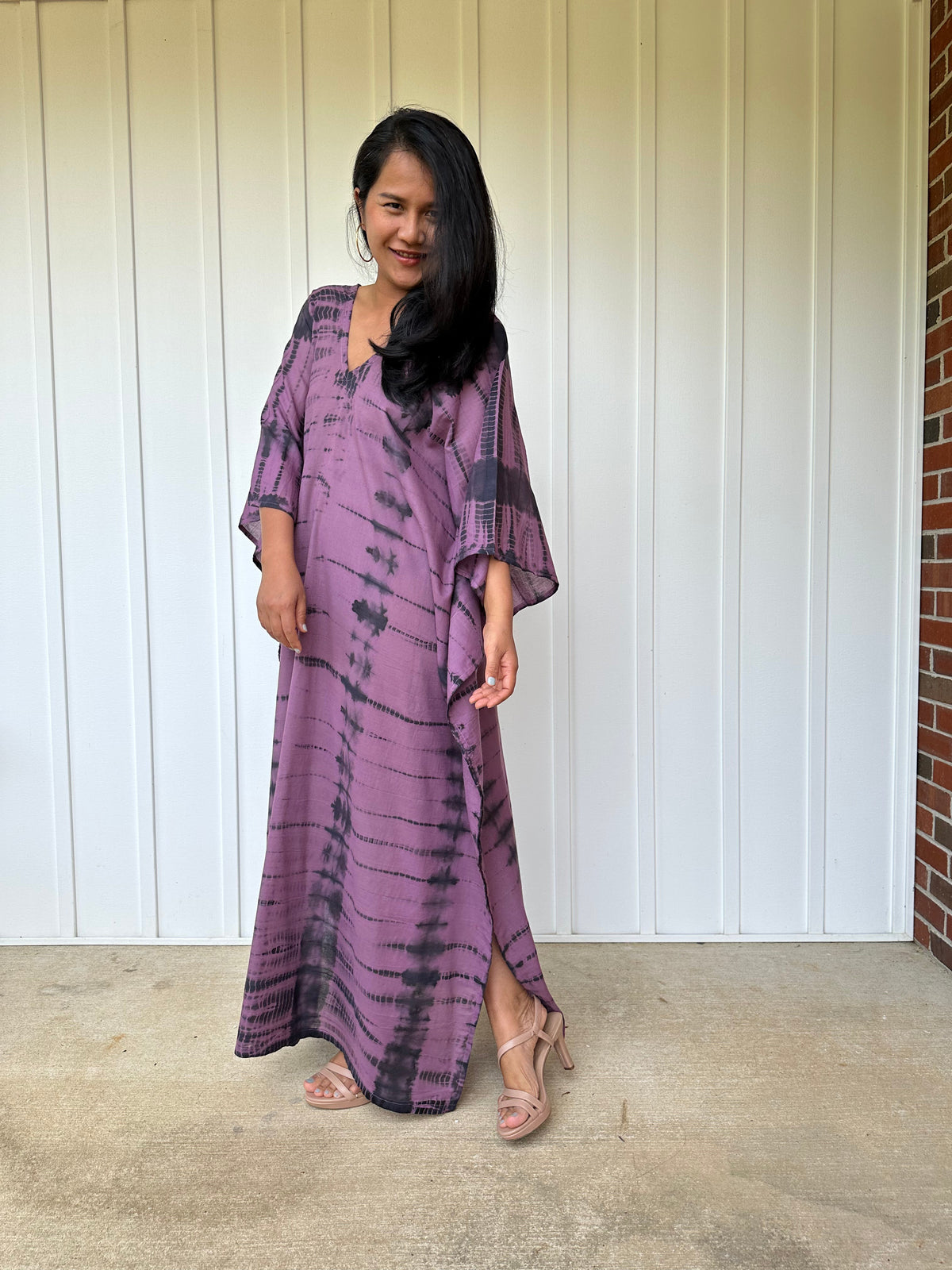 MALA handworks Olena semi sheer Kaftan in Purple and Black Tie Dye