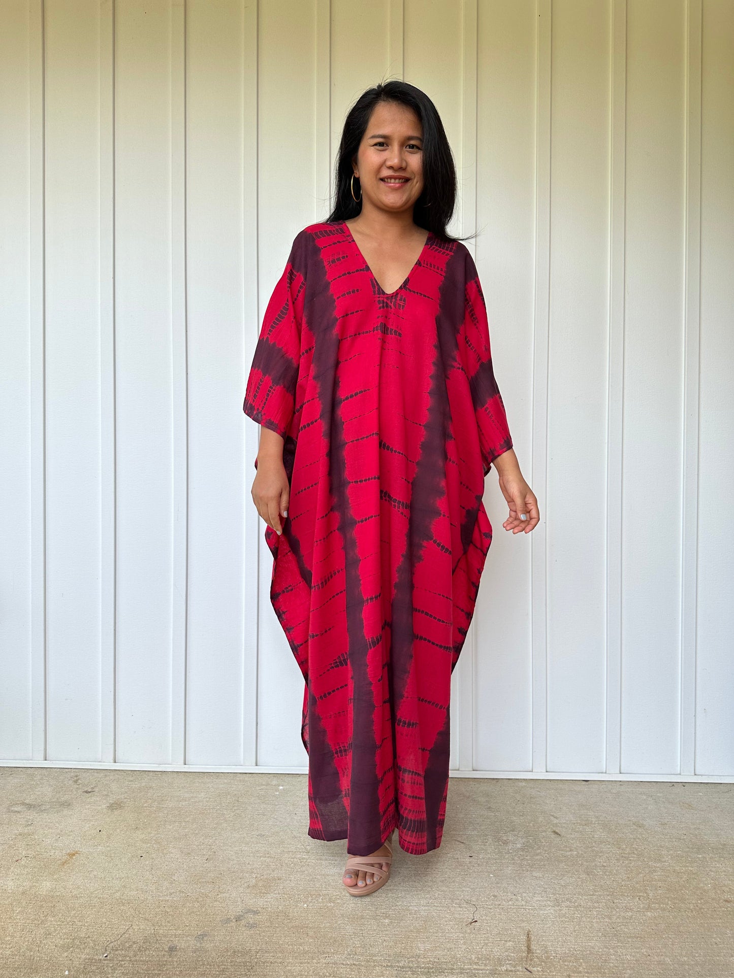 MALA handworks Olena semi sheer Kaftan in Red and Black Tie Dye