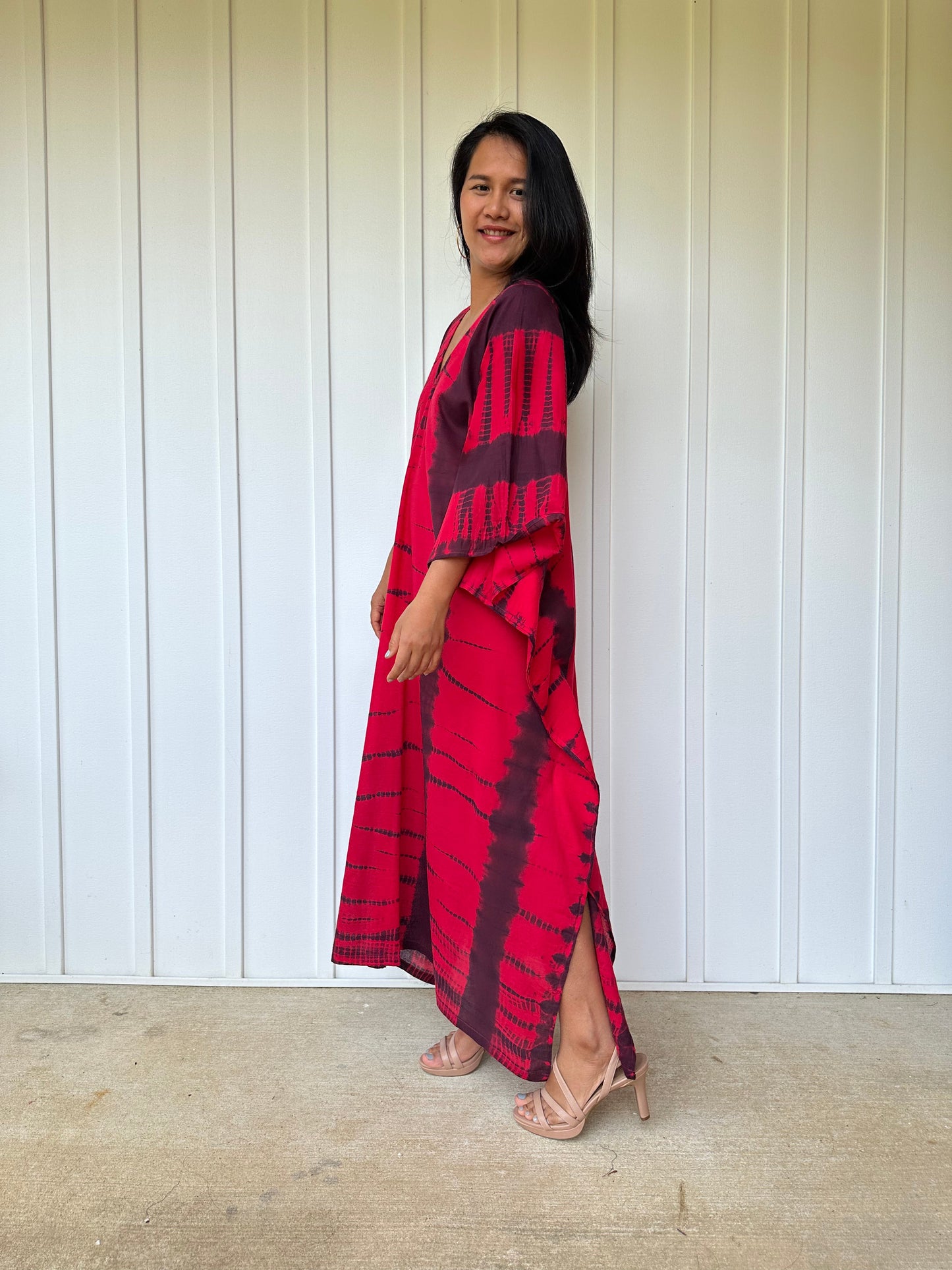MALA handworks Olena semi sheer Kaftan in Red and Black Tie Dye