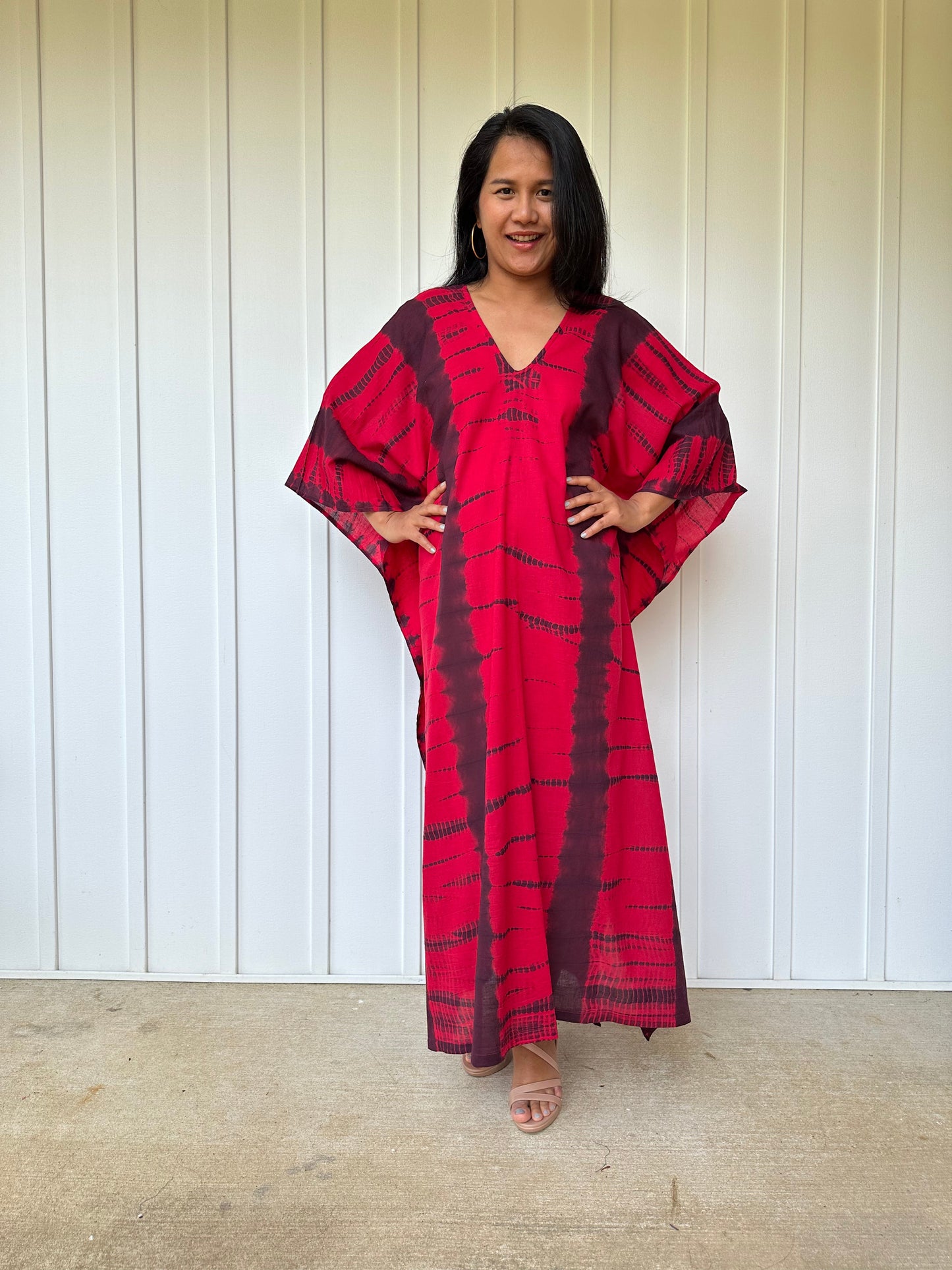 MALA handworks Olena semi sheer Kaftan in Red and Black Tie Dye