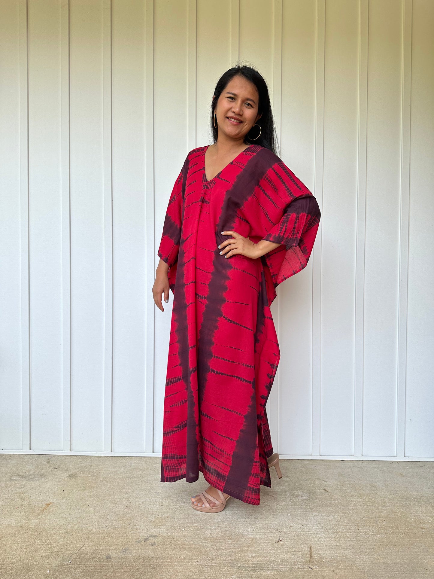 MALA handworks Olena semi sheer Kaftan in Red and Black Tie Dye