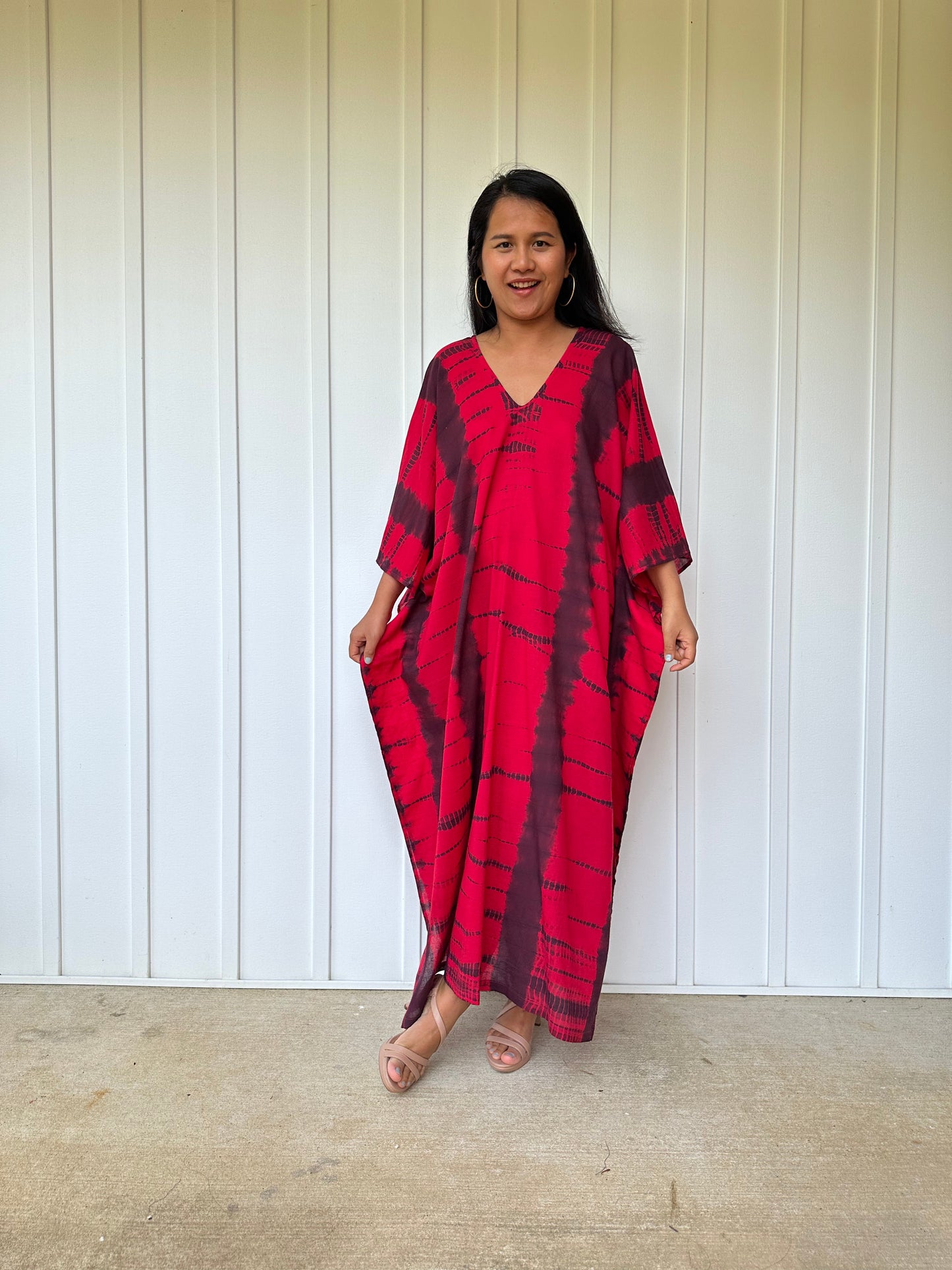 MALA handworks Olena semi sheer Kaftan in Red and Black Tie Dye