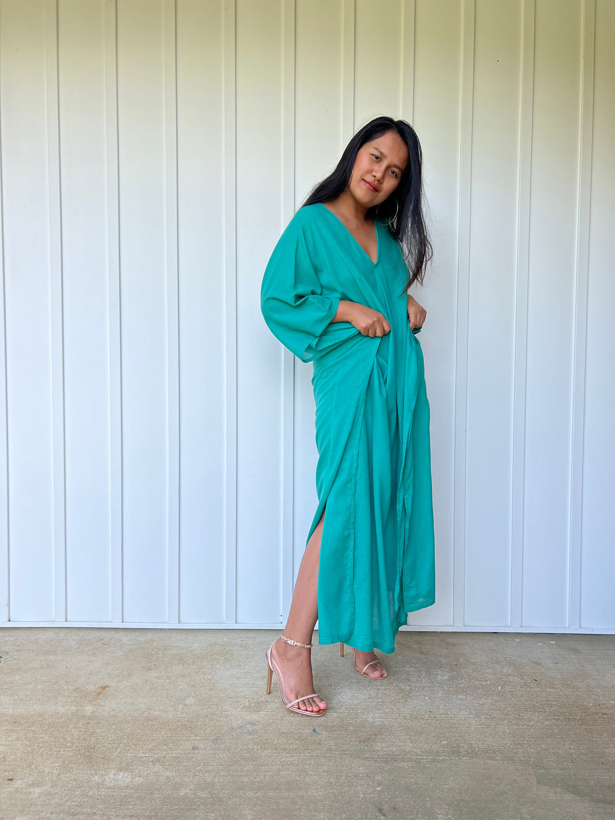 MALA handworks Olena semi sheer Kaftan in Teal Green