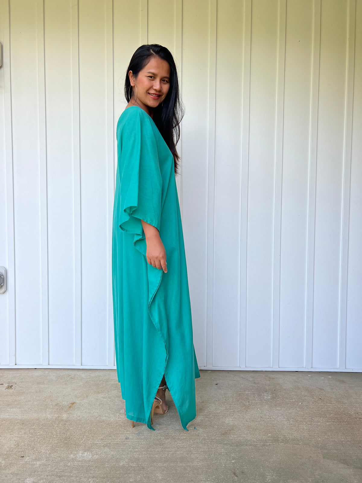 MALA handworks Olena semi sheer Kaftan in Teal Green