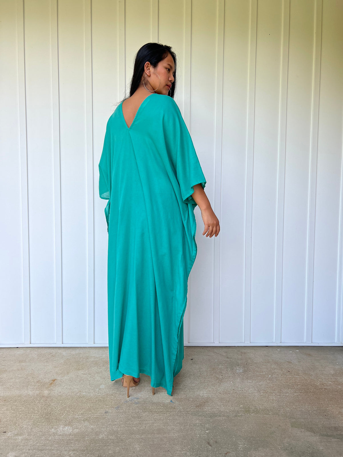 MALA handworks Olena semi sheer Kaftan in Teal Green