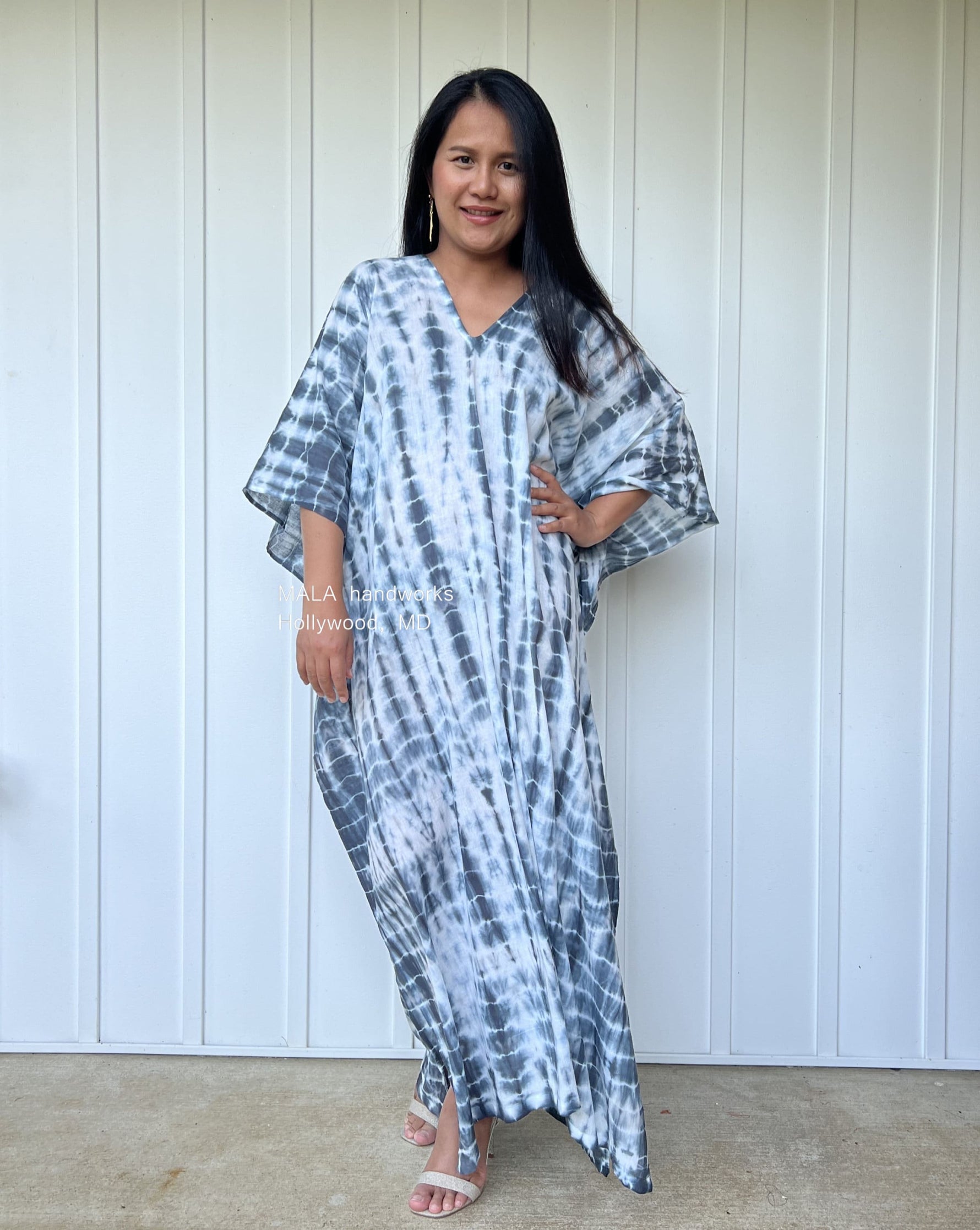 MALA handworks Olena semi sheer Kaftan in White and Black Tie Dye
