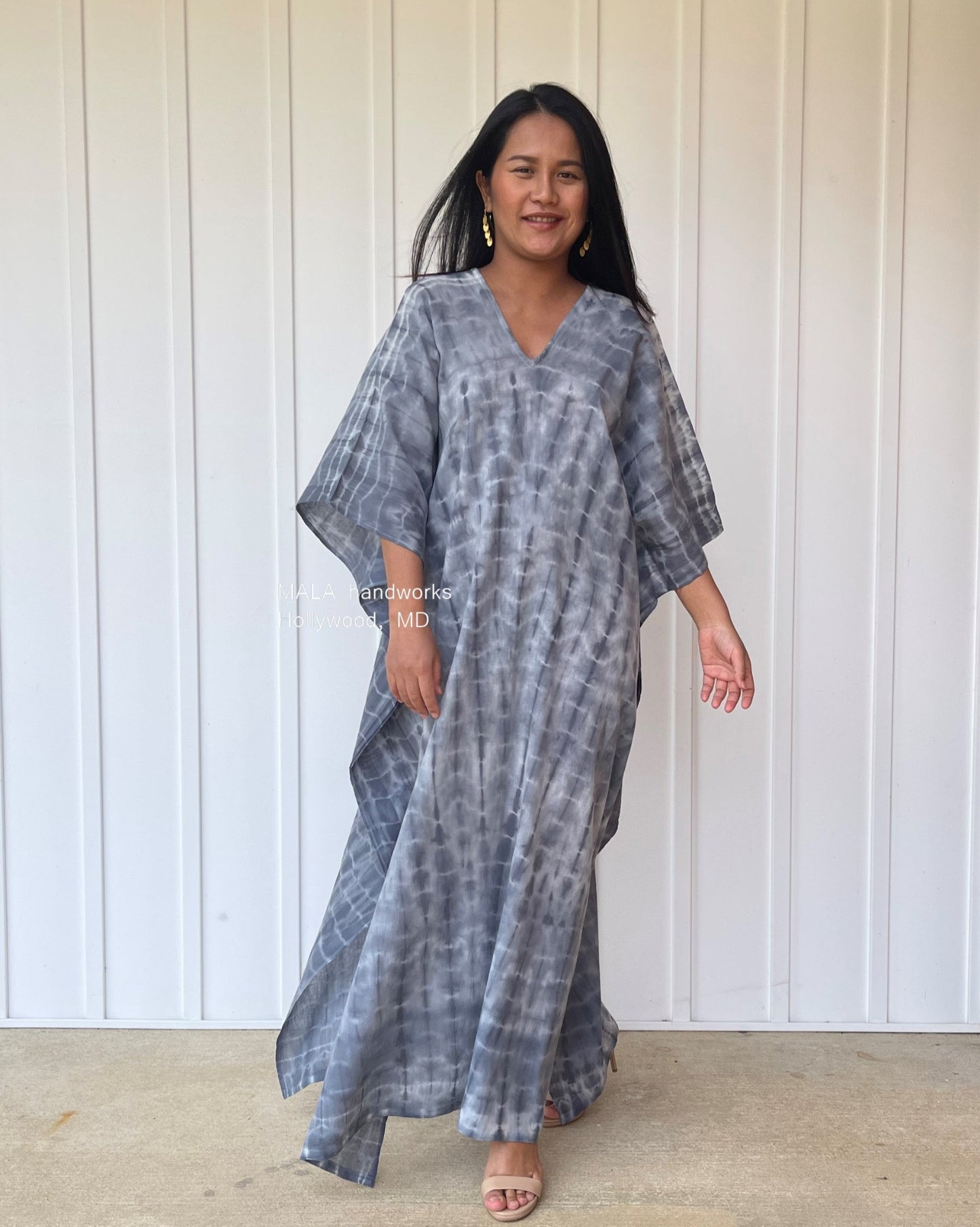 MALA handworks Olena semi sheer Kaftan in White and Black Tie Dye
