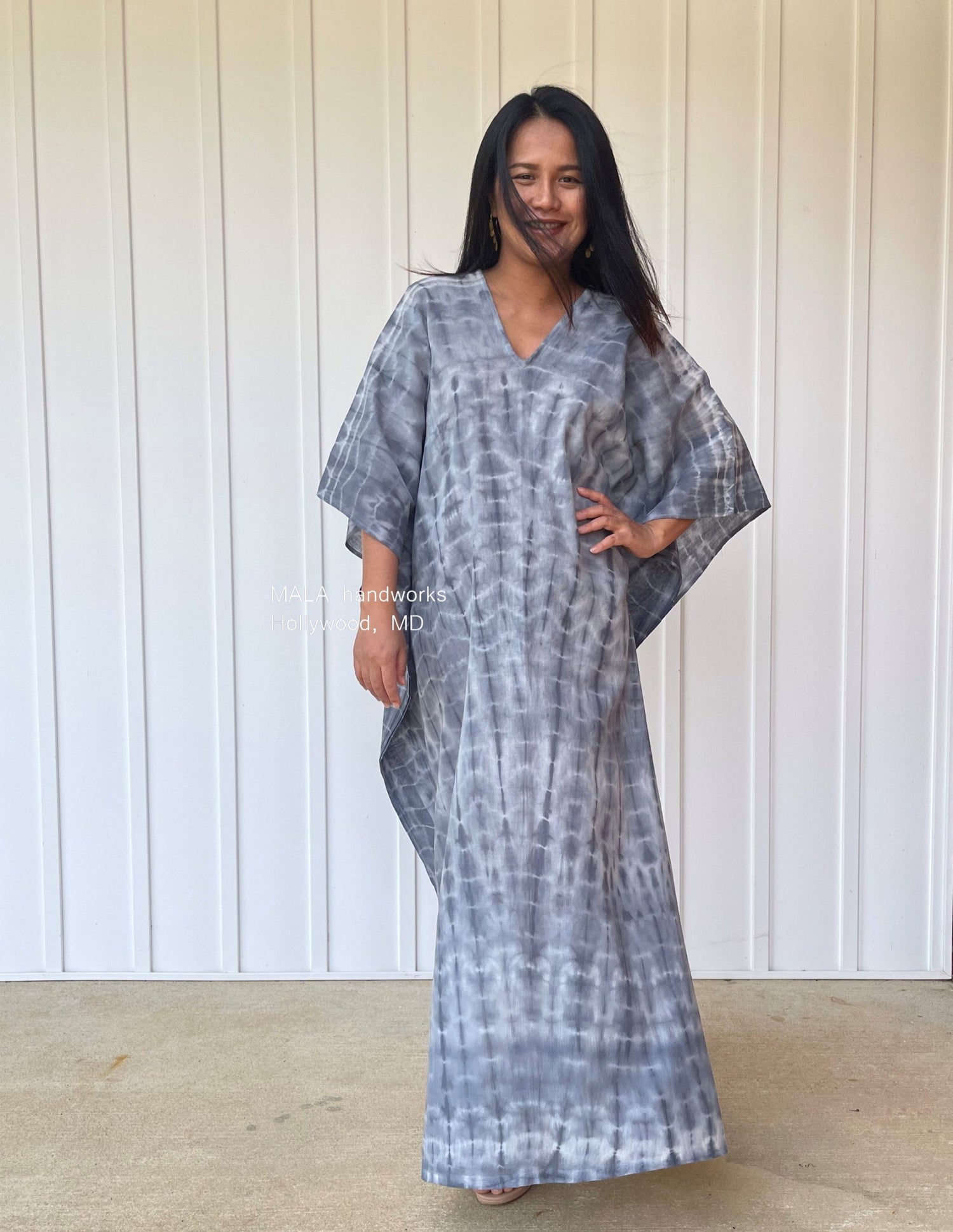MALA handworks  Olena semi sheer Kaftan in White and Black Tie Dye