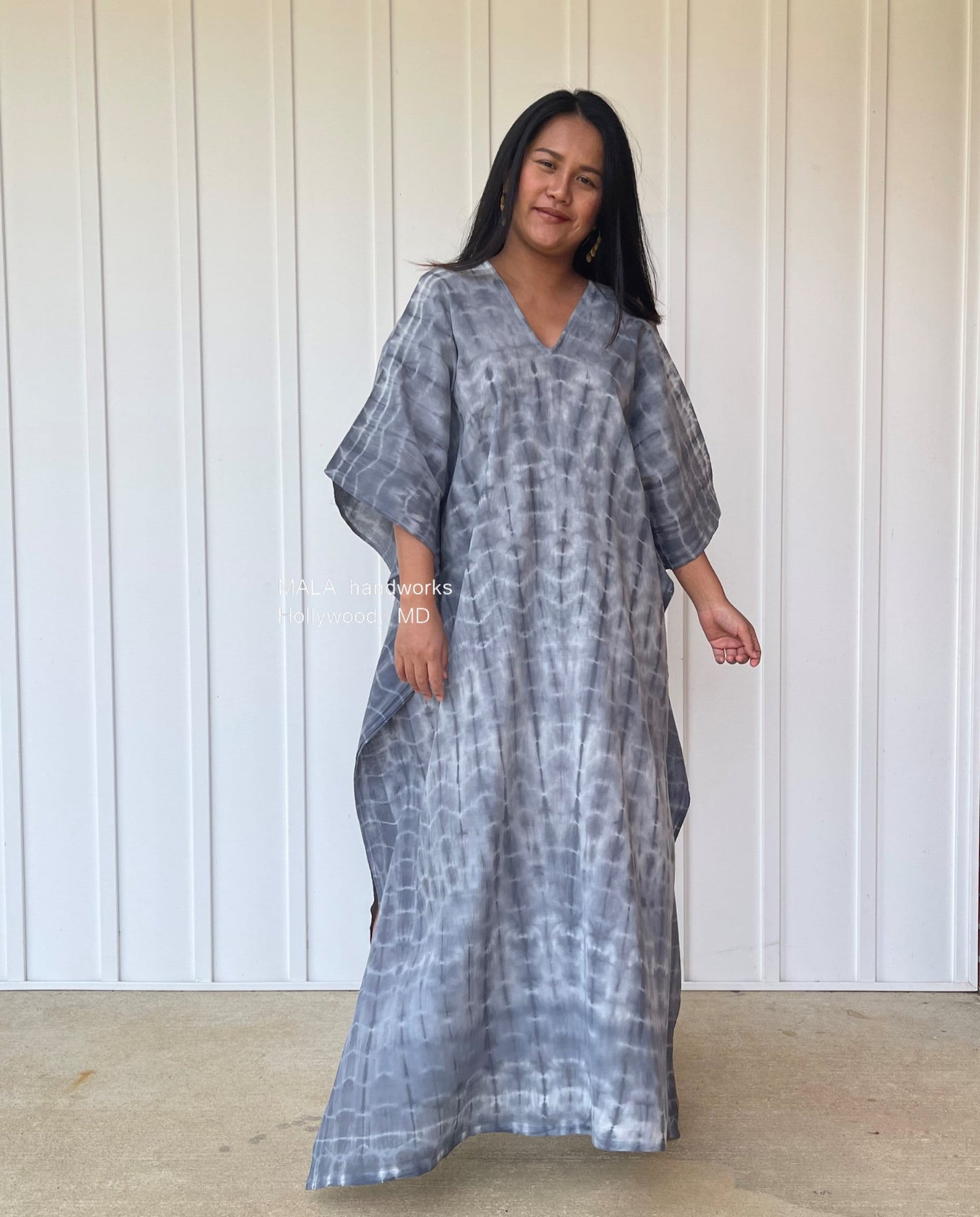 MALA handworks Olena semi sheer Kaftan in White and Black Tie Dye