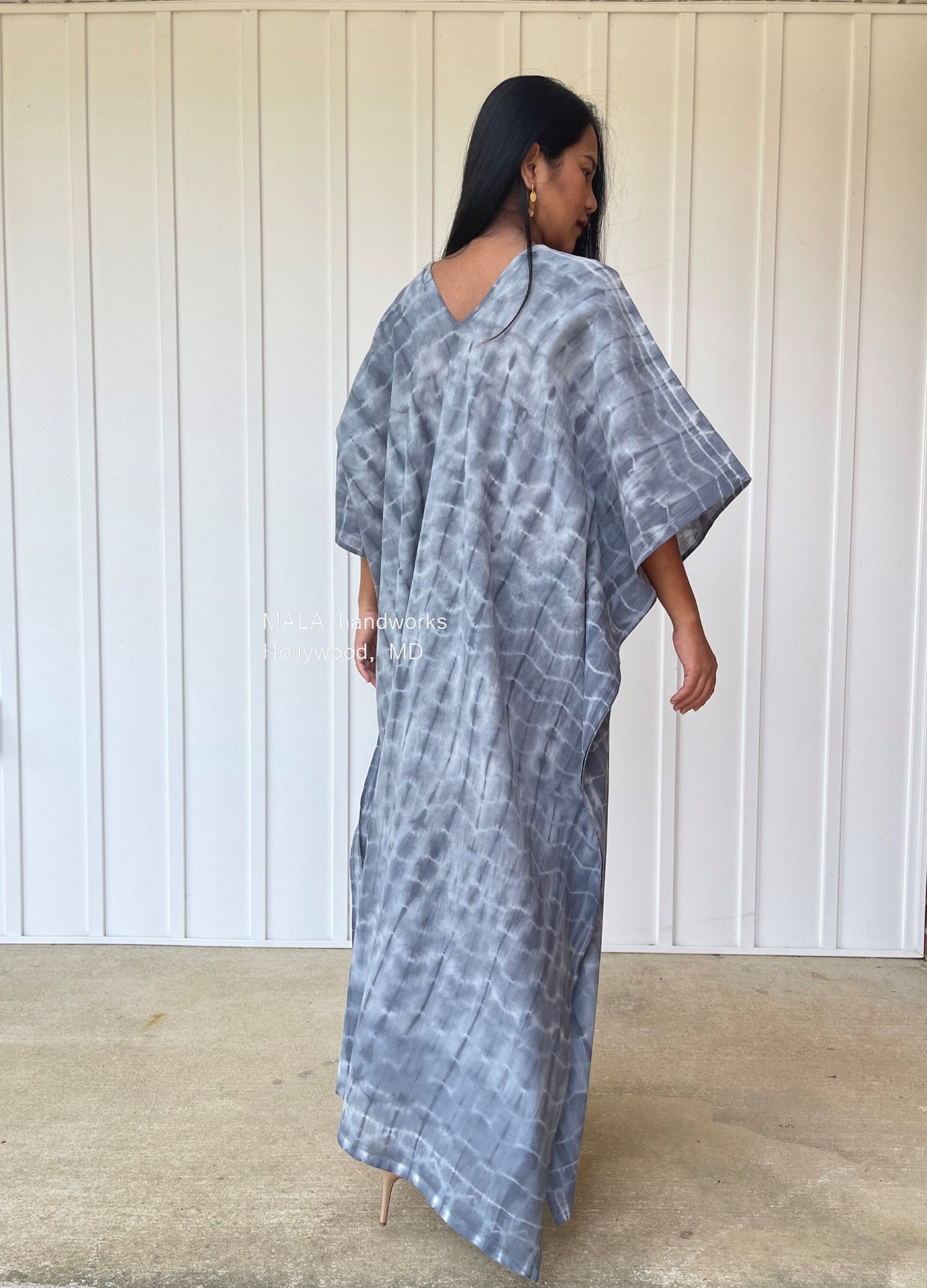 MALA handworks Olena semi sheer Kaftan in White and Black Tie Dye