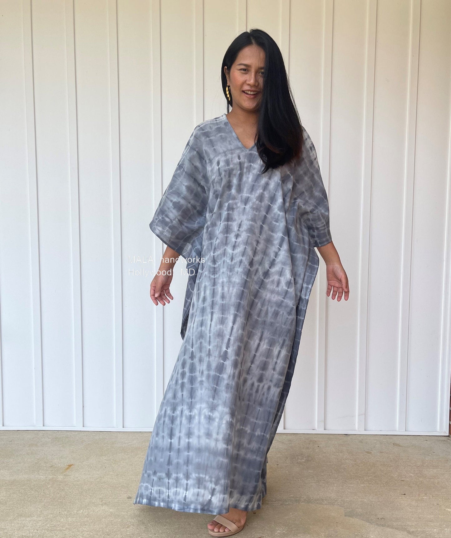 MALA handworks Olena semi sheer Kaftan in White and Black Tie Dye