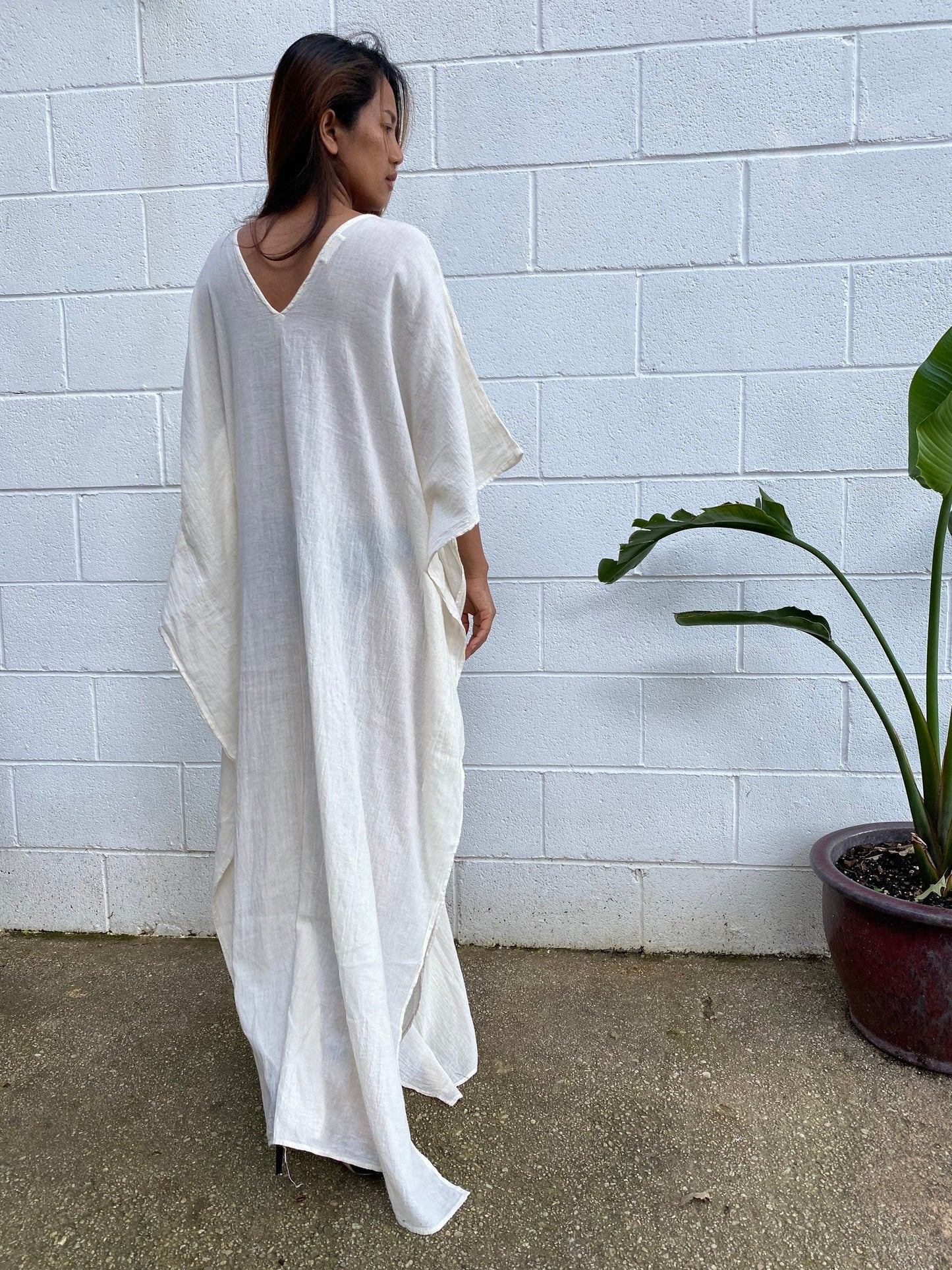 MALA handworks Olena semi sheer Kaftan in White and Floral Hand Embroidery