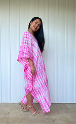 MALA handworks Olena semi sheer Kaftan in White and Pink Tie Dye
