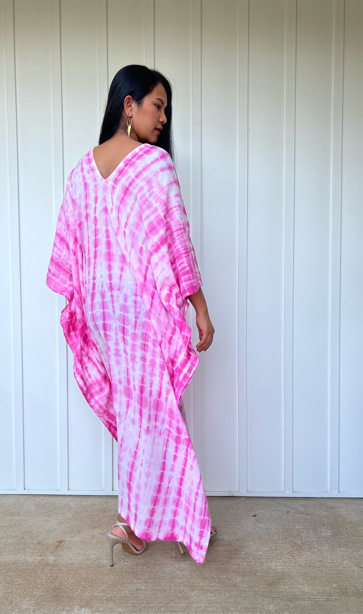 MALA handworks Olena semi sheer Kaftan in White and Pink Tie Dye