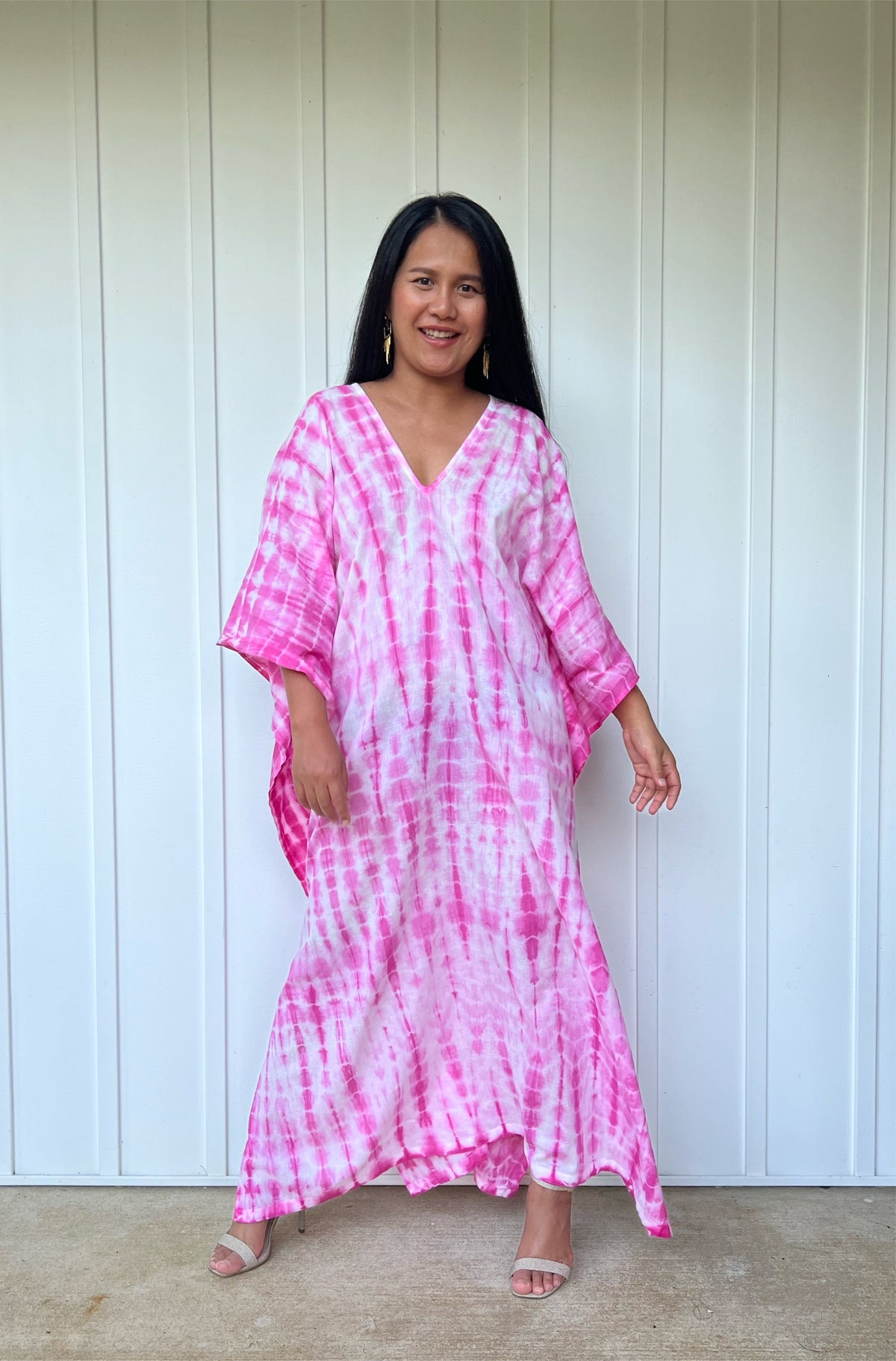 MALA handworks Olena semi sheer Kaftan in White and Pink Tie Dye