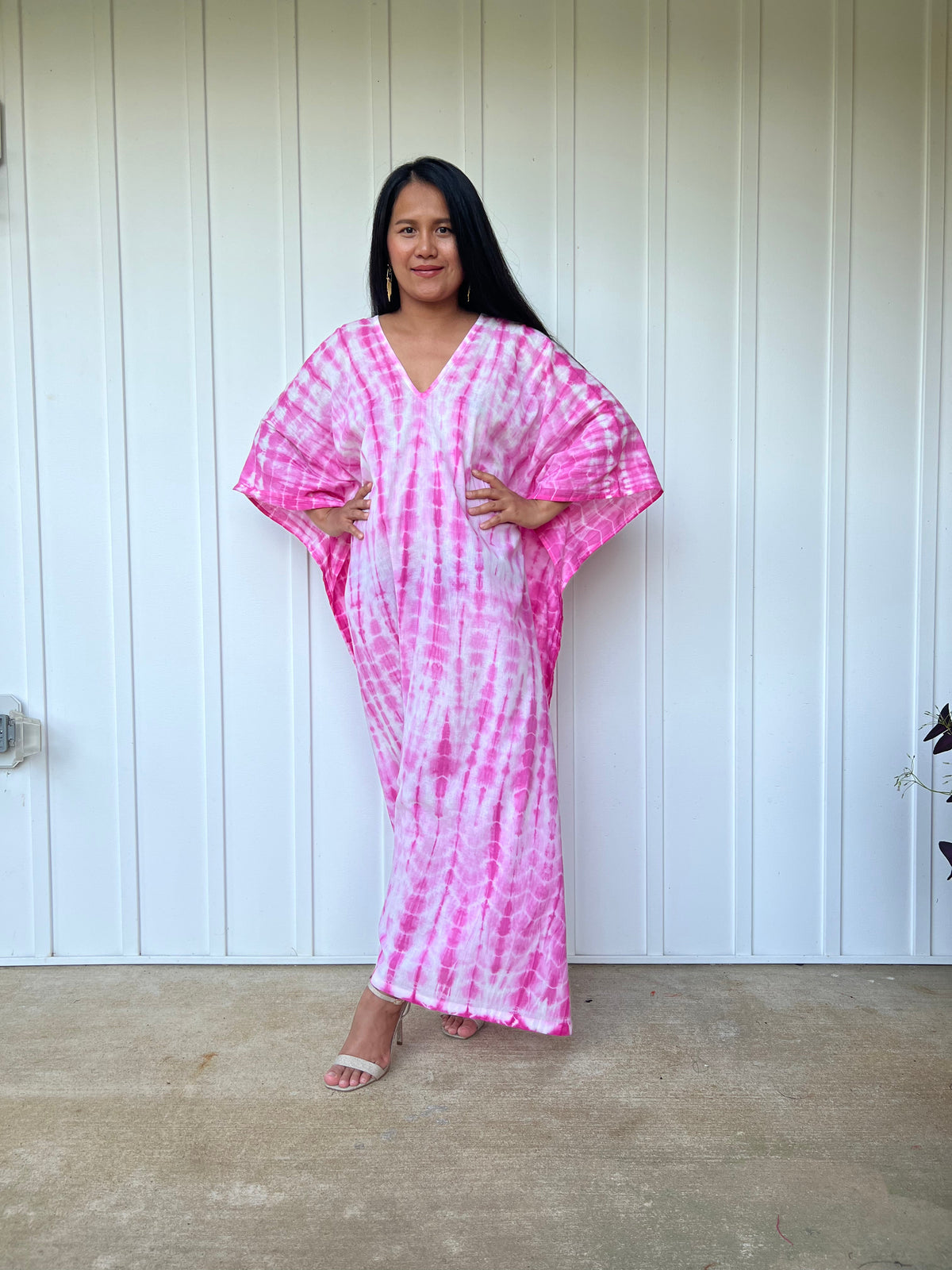 MALA handworks Olena semi sheer Kaftan in White and Pink Tie Dye