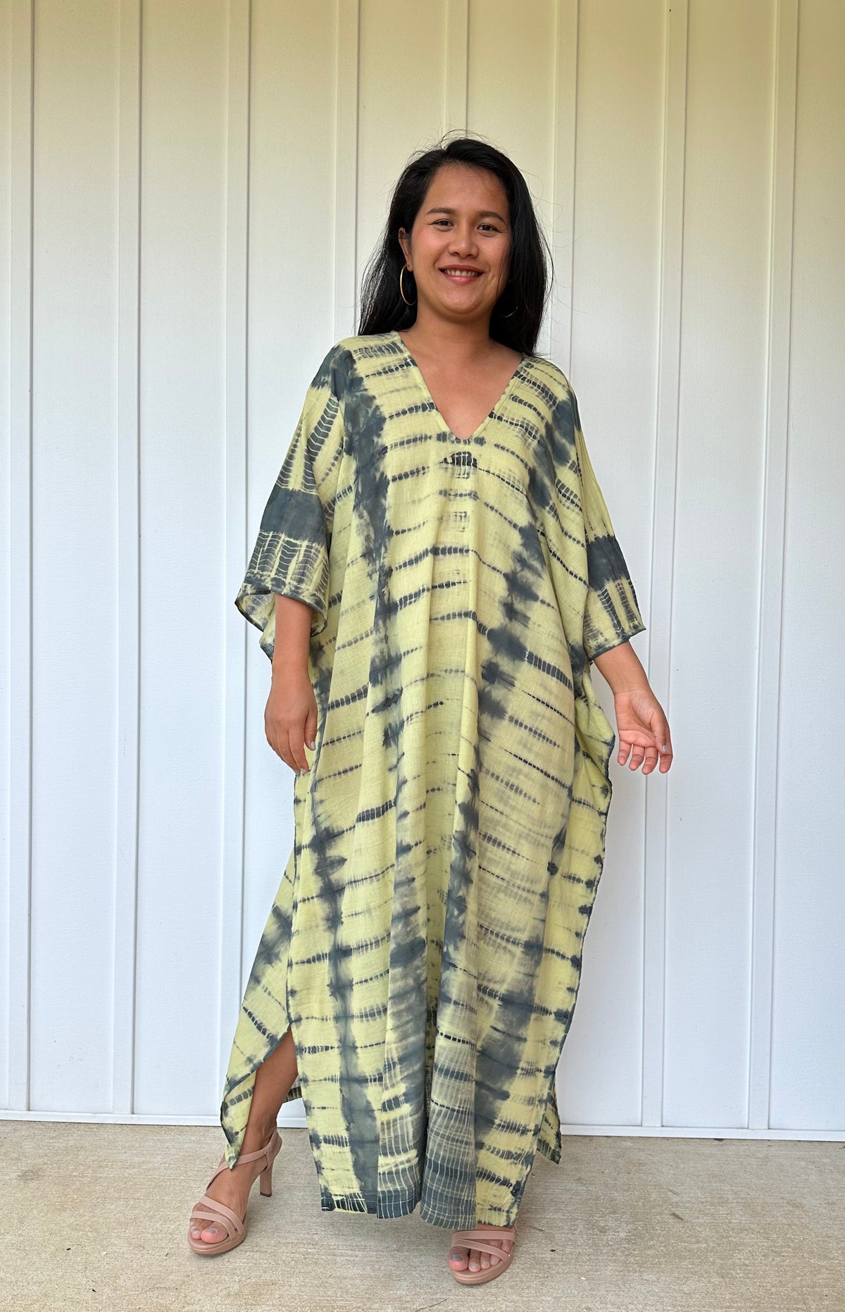 MALA handworks Olena semi sheer Kaftan in Yellow and Black Tie Dye
