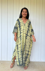 MALA handworks Olena semi sheer Kaftan in Yellow and Black Tie Dye