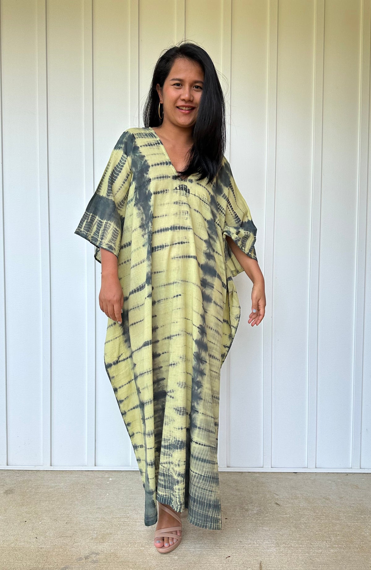 MALA handworks Olena semi sheer Kaftan in Yellow and Black Tie Dye