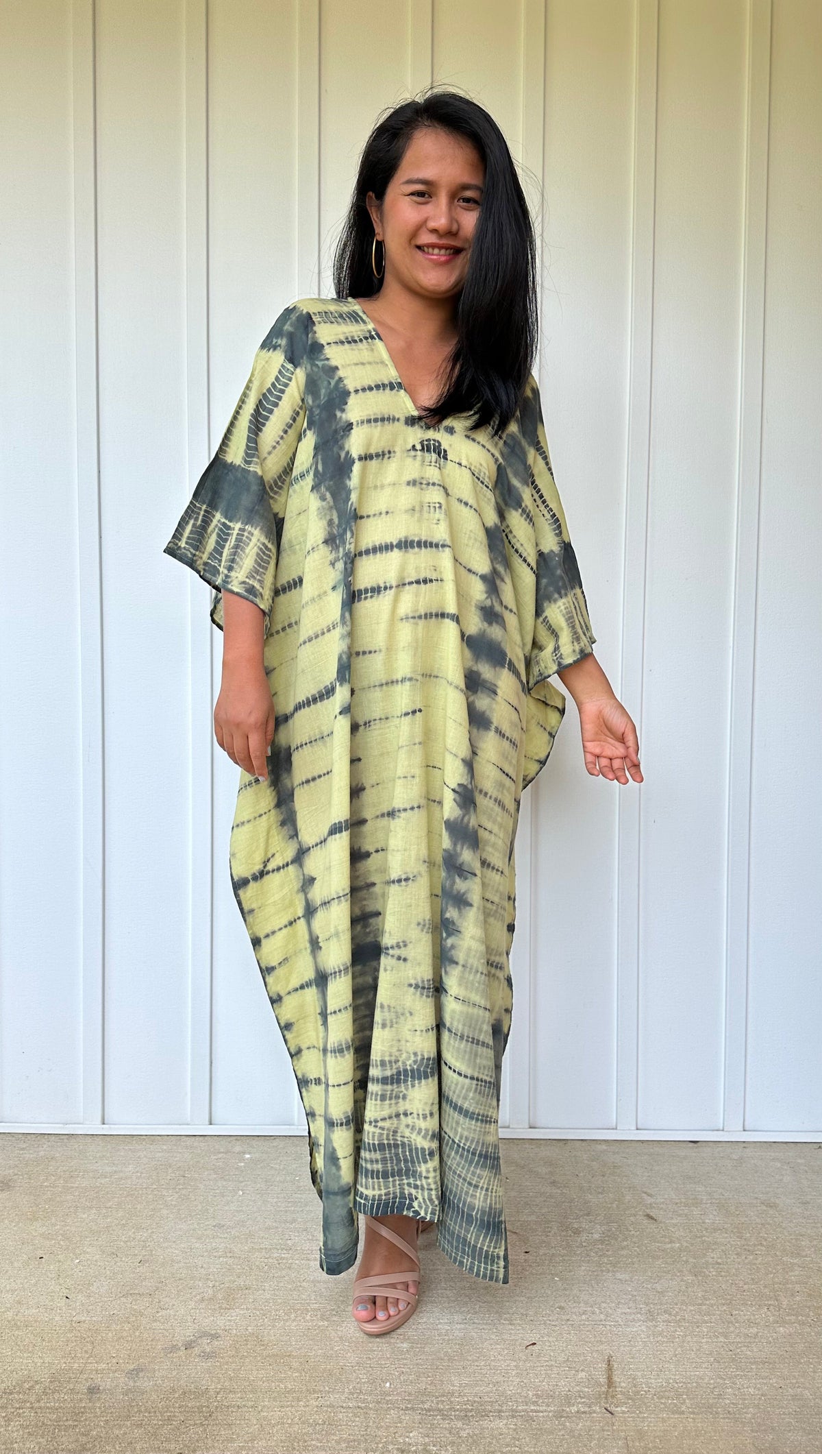 MALA handworks Olena semi sheer Kaftan in Yellow and Black Tie Dye
