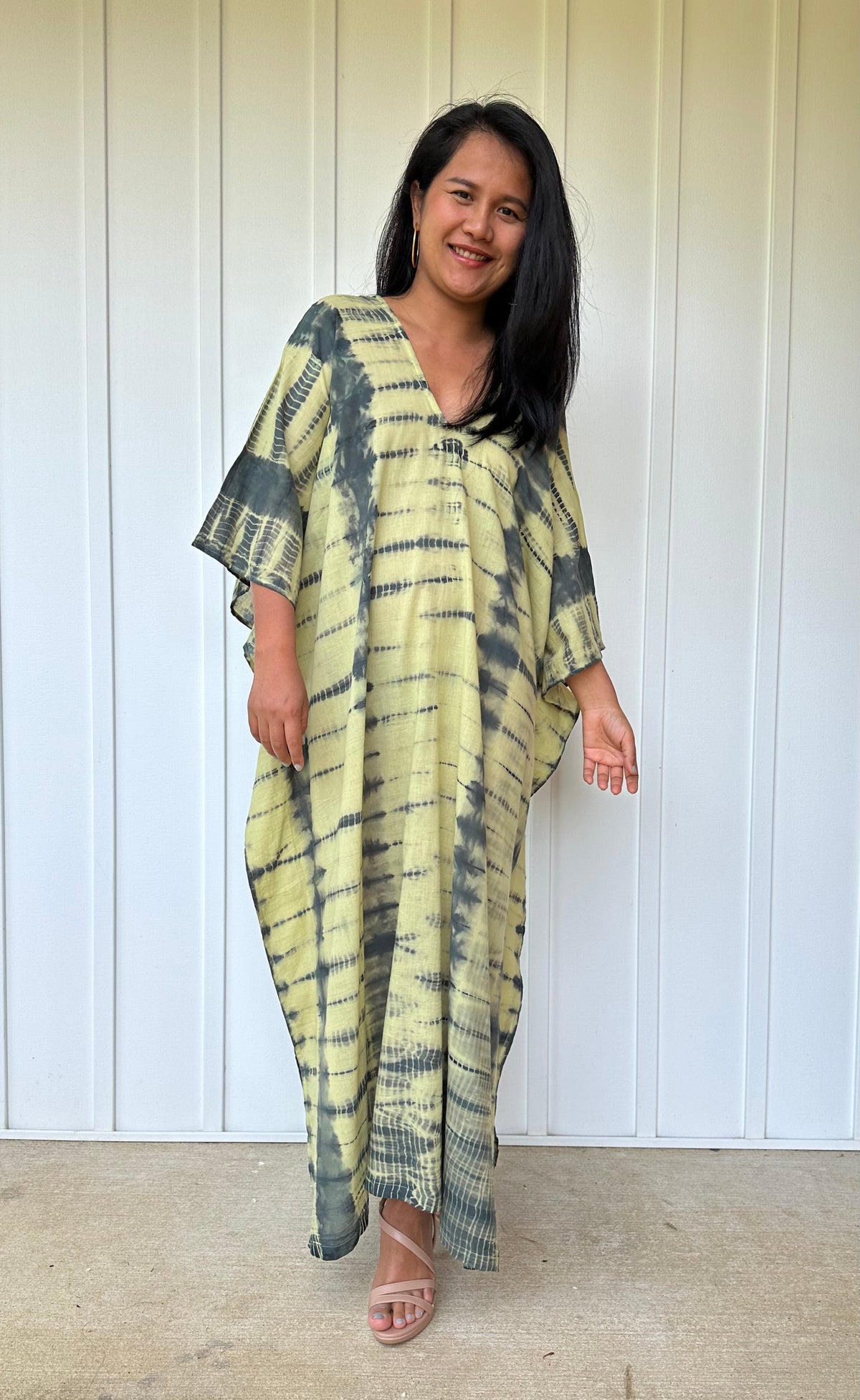 MALA handworks Olena semi sheer Kaftan in Yellow and Black Tie Dye