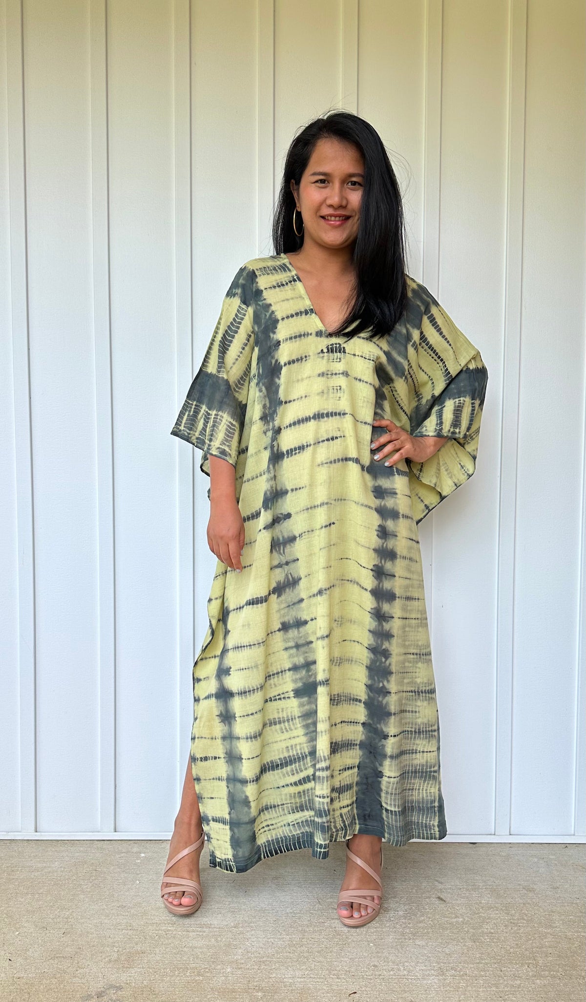 MALA handworks Olena semi sheer Kaftan in Yellow and Black Tie Dye