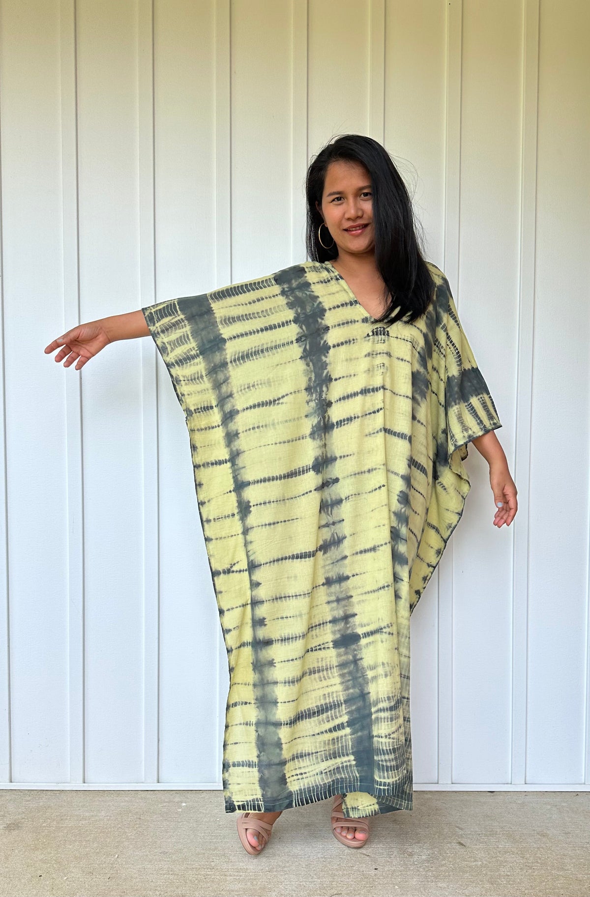 MALA handworks Olena semi sheer Kaftan in Yellow and Black Tie Dye