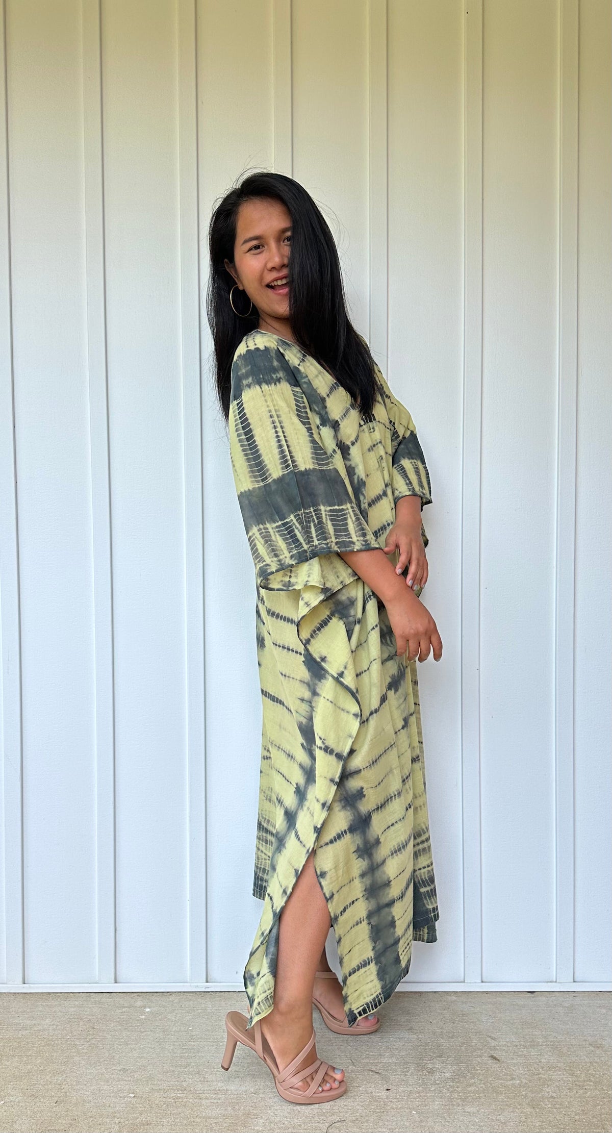 MALA handworks Olena semi sheer Kaftan in Yellow and Black Tie Dye