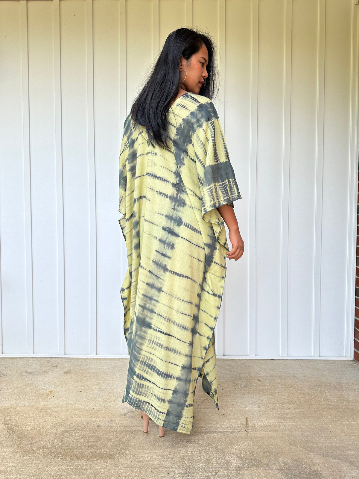MALA handworks Olena semi sheer Kaftan in Yellow and Black Tie Dye