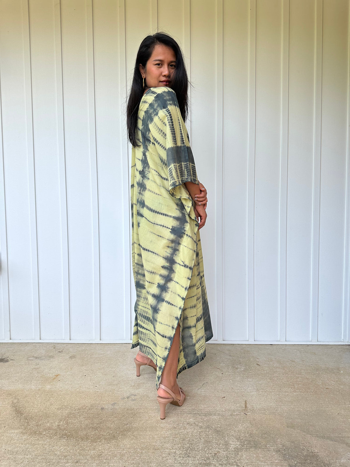 MALA handworks Olena semi sheer Kaftan in Yellow and Black Tie Dye