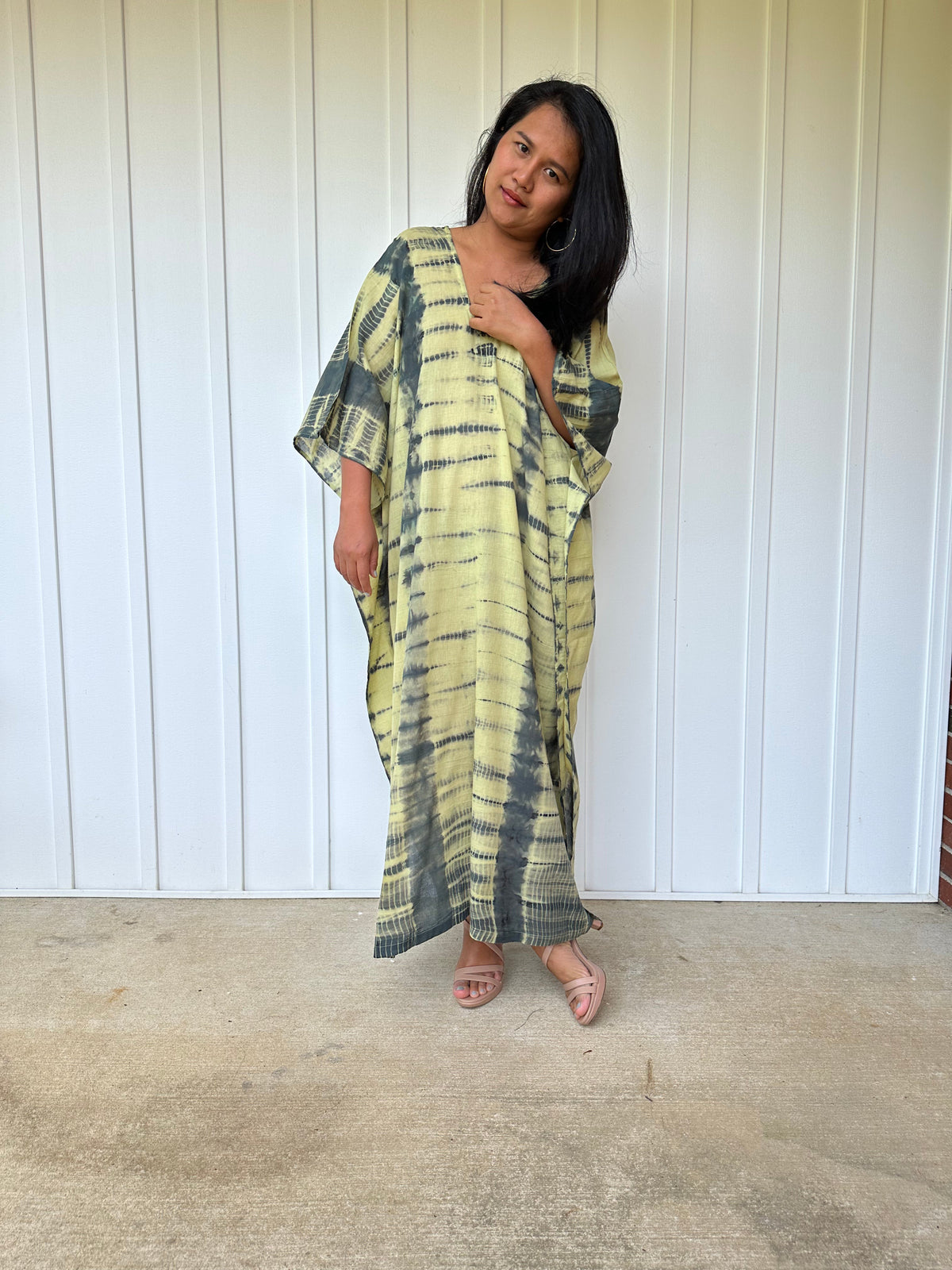 MALA handworks Olena semi sheer Kaftan in Yellow and Black Tie Dye
