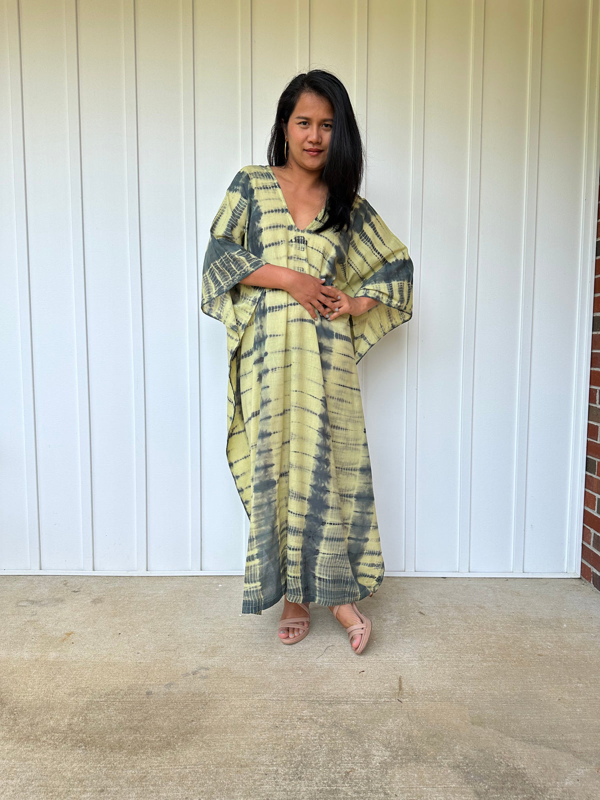 MALA handworks Olena semi sheer Kaftan in Yellow and Black Tie Dye