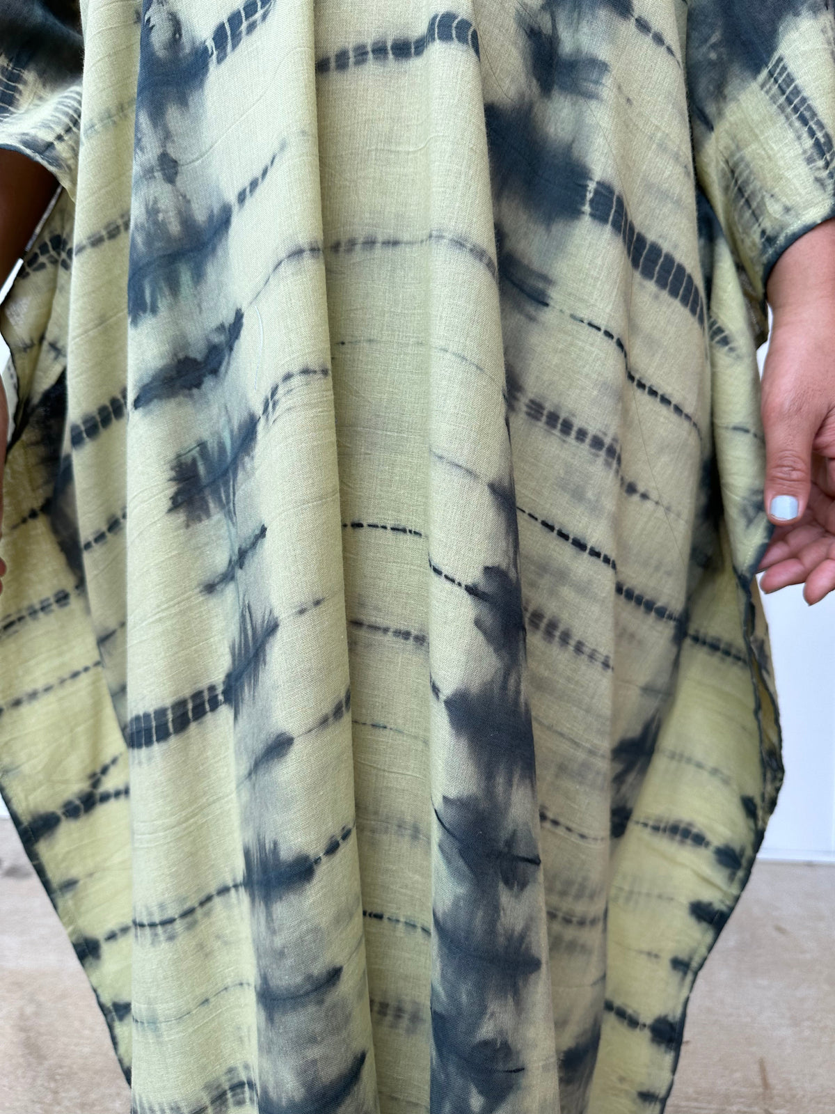 MALA handworks Olena semi sheer Kaftan in Yellow and Black Tie Dye