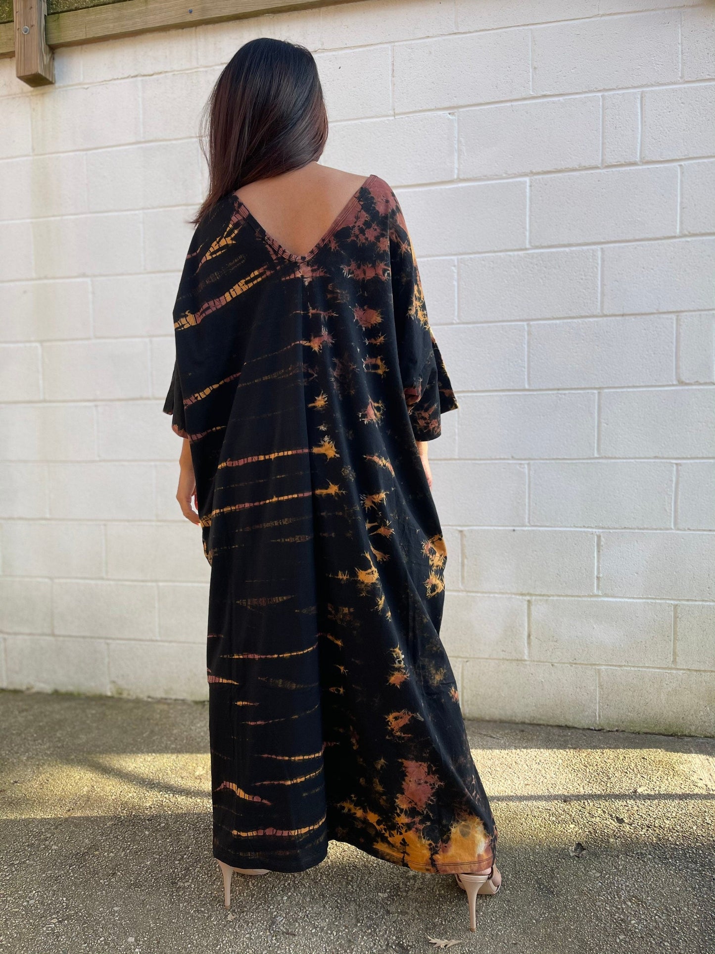 MALA handworks Olivia Kaftan in Black and Rainbow Tie Dye