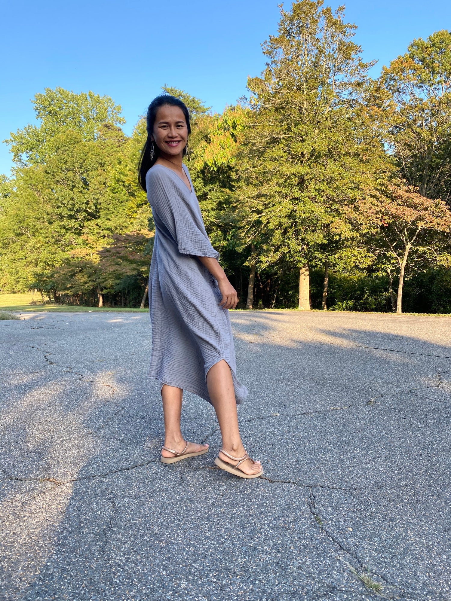 MALA handworks Skye Double Gauze Cotton Midi Kaftan in Gray