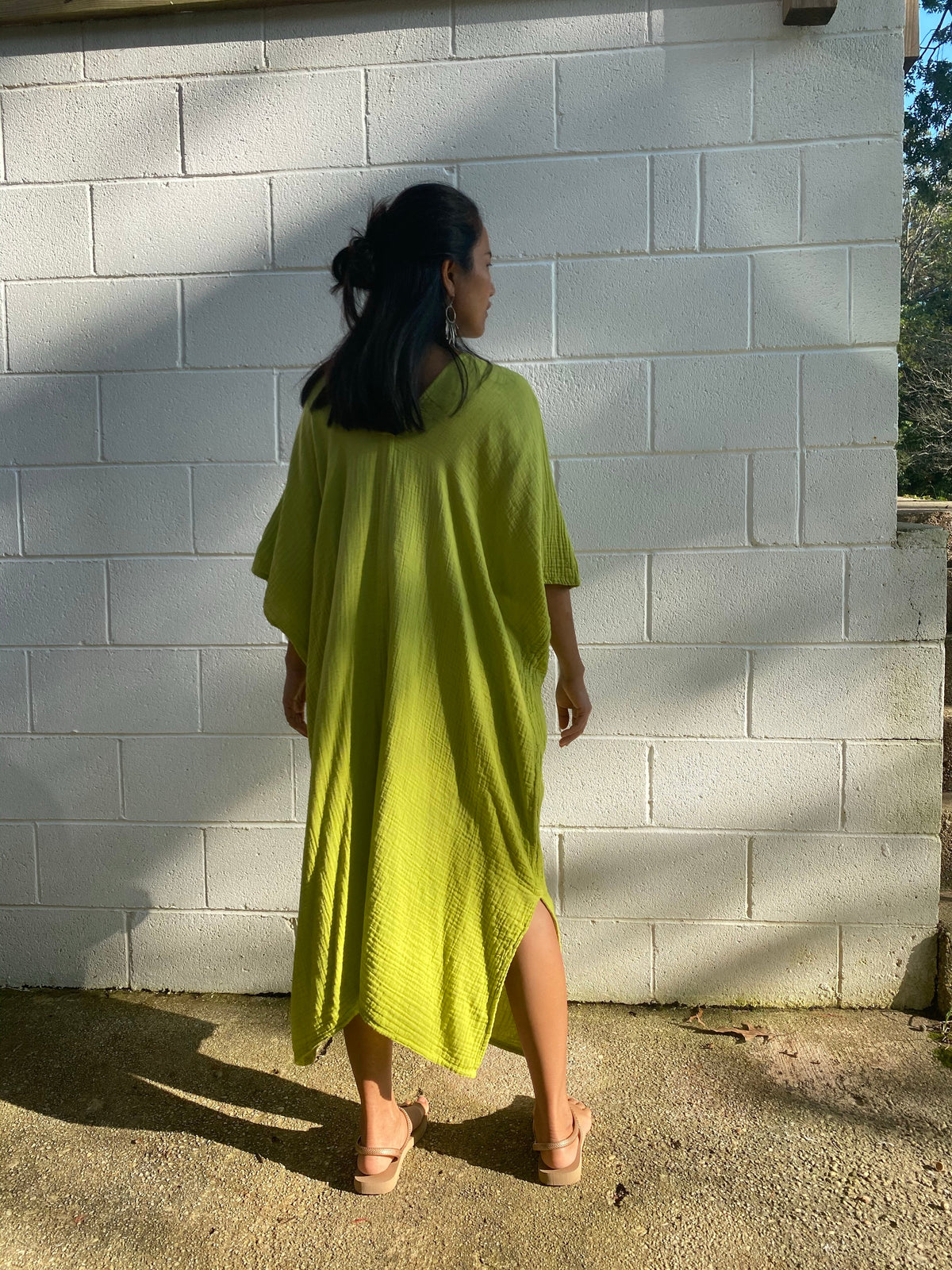 MALA handworks Skye Double Gauze Cotton Midi Kaftan in Light Green